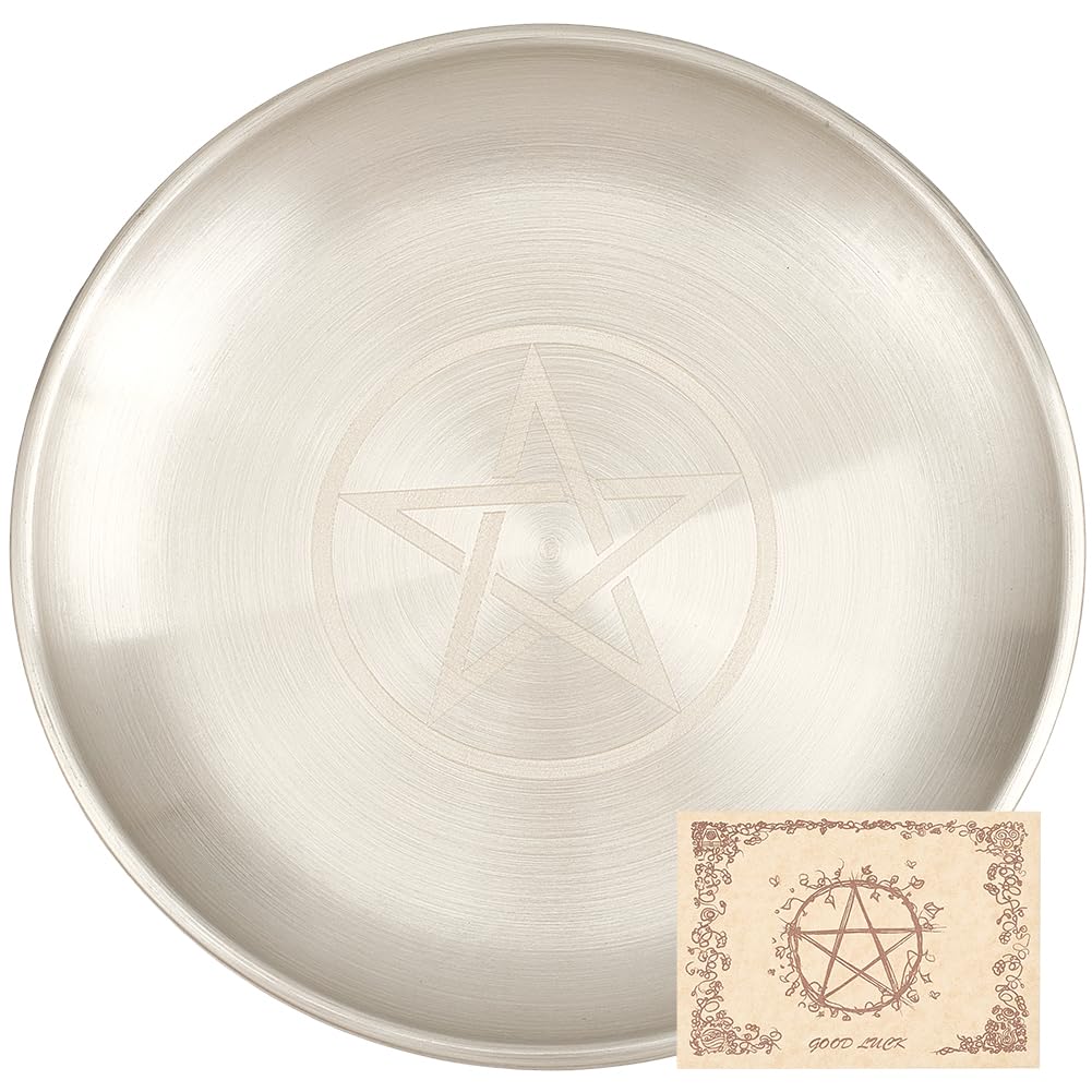 CREATCABIN Pentagramm Altarplatte Stern Tarotplatte Rituelles Brennen Kerzenhalter Teller Schalen Opfergaben Weihrauchbrenner Flache Schale Mit Altarkarte Tarotzubehör Für Hexerei Wicca Golden 14x14cm