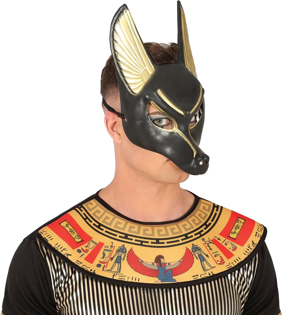 FIESTAS GUIRCA Anubis PVC Mask - Egyptian Costume Accessories - Ideal for Costume Parties, Halloween and Carnival - Inspired by Egyptian Mythology - Unisex for Adults - Black and Gold