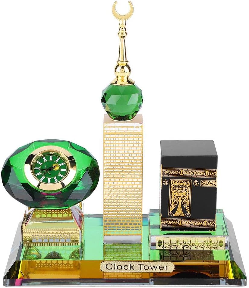 Oumefar Muslim Kaaba Clock, Tower Islamic Model Buddhist Mosque Miniature Model for Car Ornament Home Office Table Decoration Home Kitchen Décor Products Accents Collectible Vehicles Handmade with