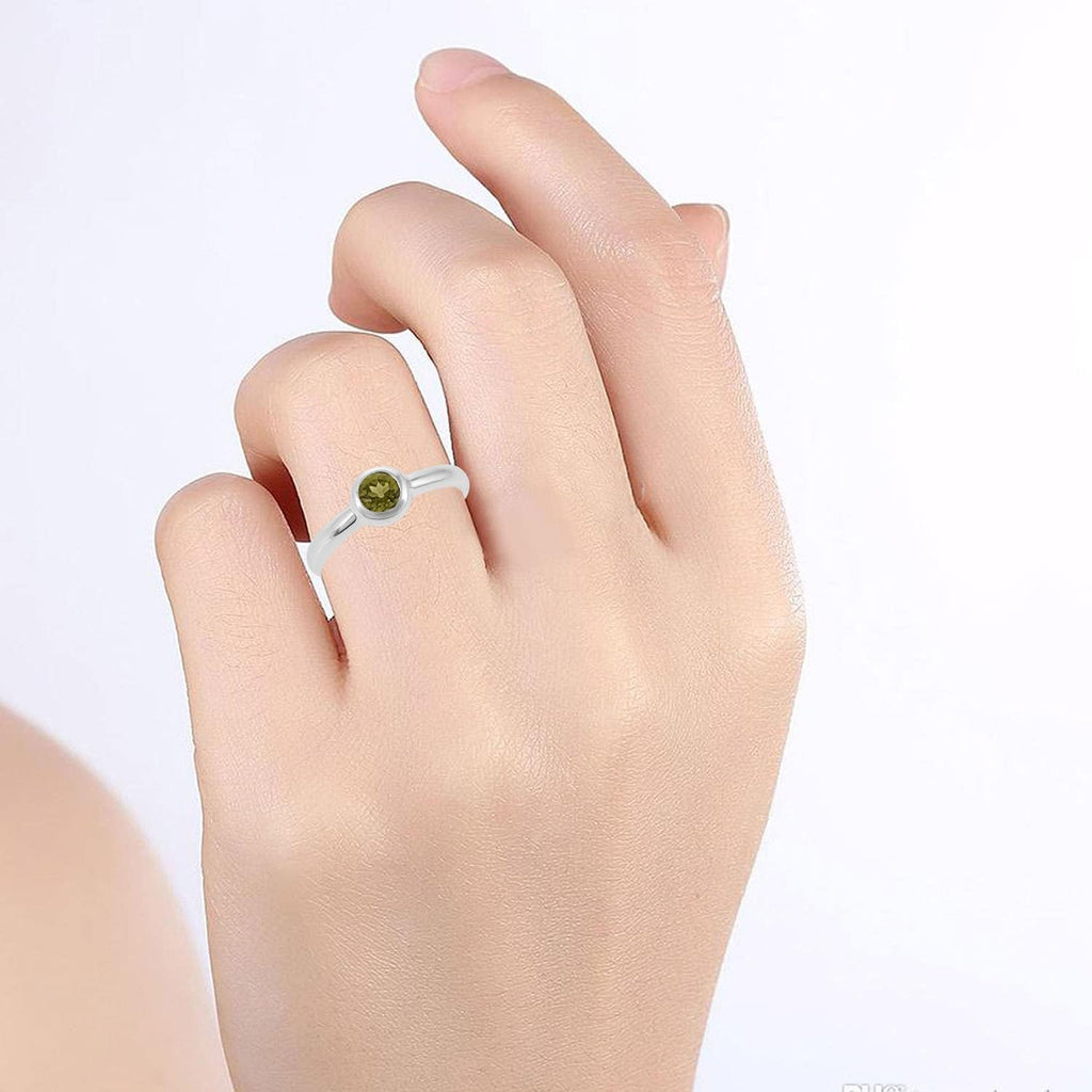 Moldavite Damen-Ring, massives 925er Sterlingsilber, FSJ-5747