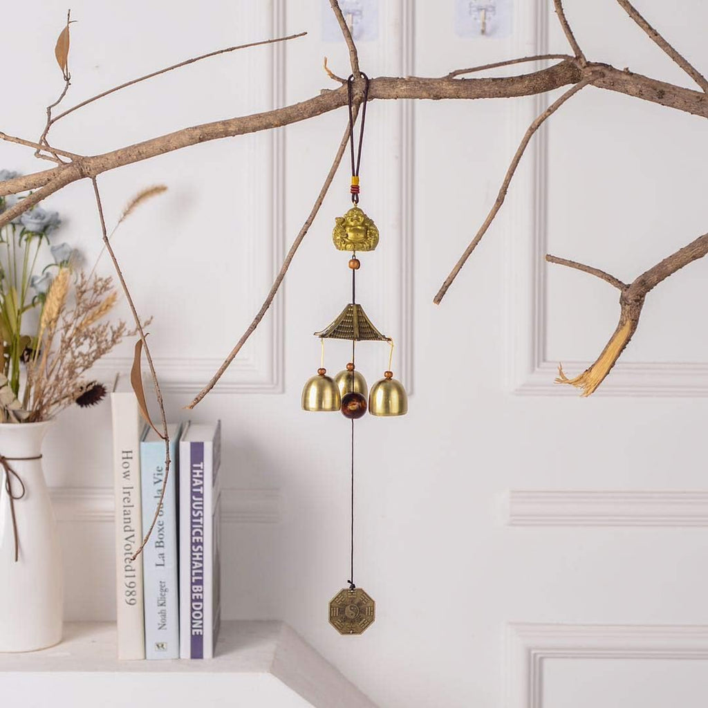 YODOOLTLY Lucky Wind Chime - Feng Shui Wind Chime Outdoor Lucky Charm with 3 Metal Bells Wind Bell for Garden Home Patio Yard (Buddha Coin)