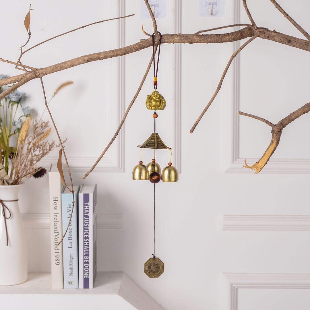 YODOOLTLY Lucky Wind Chime - Feng Shui Wind Chime Outdoor Lucky Charm with 3 Metal Bells Wind Bell for Garden Home Patio Yard (Buddha Coin)
