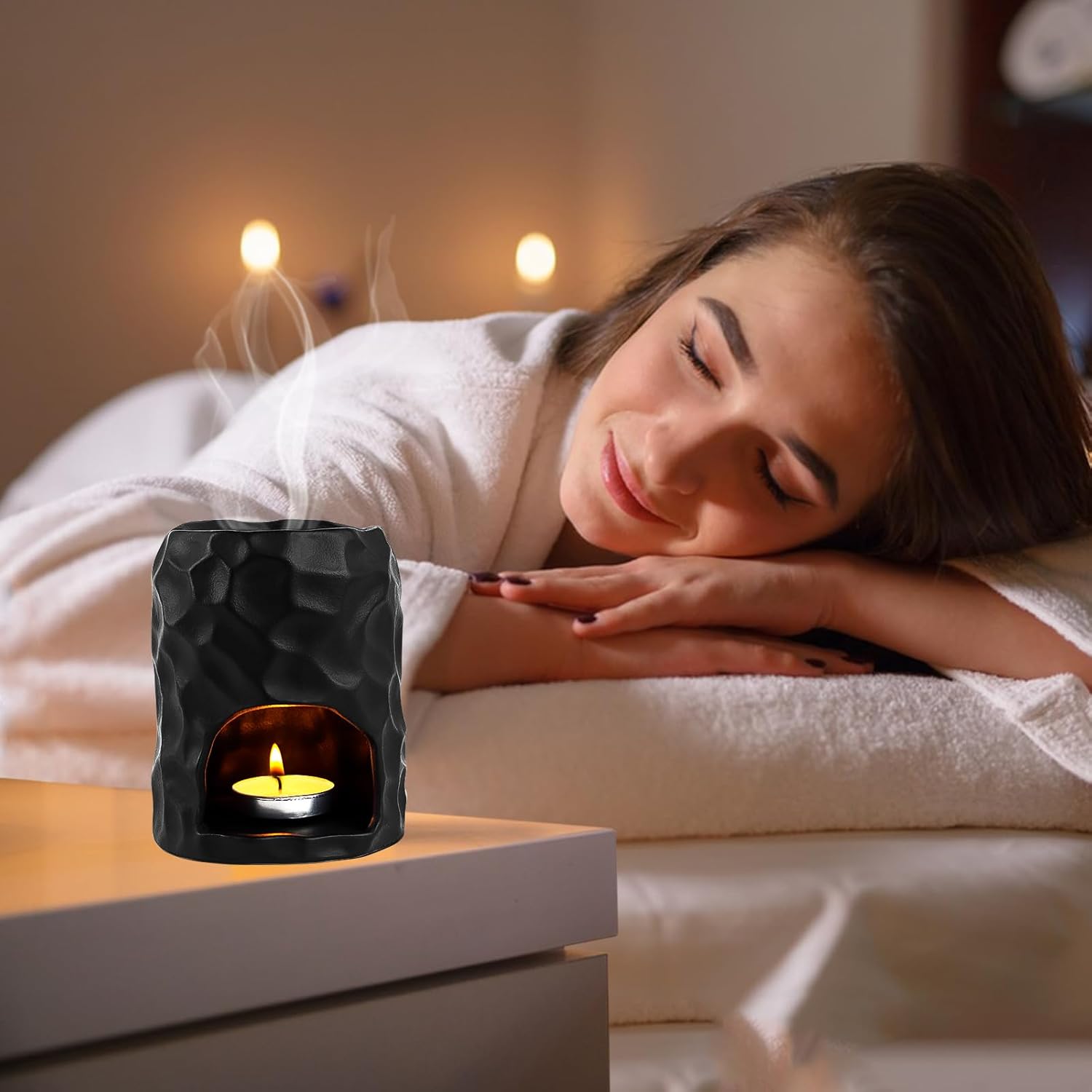 Ceramic Fragrance Lamp Tea Light for Essential Oils, Minimalist Fragrance Light, Aroma Lamp, High-Quality Oil Lamp, Tea Light, Oil and Wax Diffuser, Fragrance Oil Lamp, Matte Black