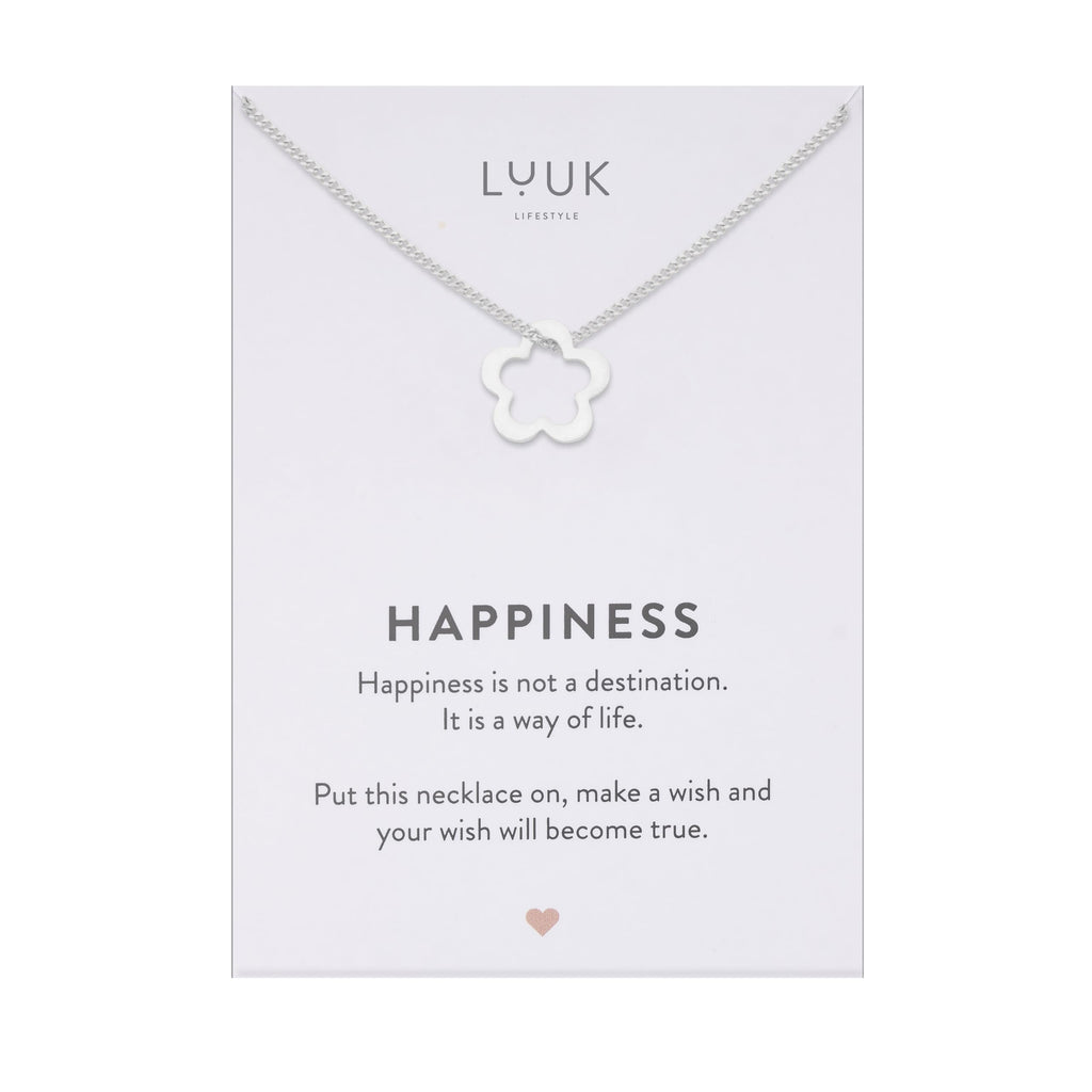 LUUK LIFESTYLE Filigrane Halsketten mit Anhänger und Karte mit HAPPINESS Spruch, zeitloses Design und moderne Motive, in Silber, Gold und Rosegold