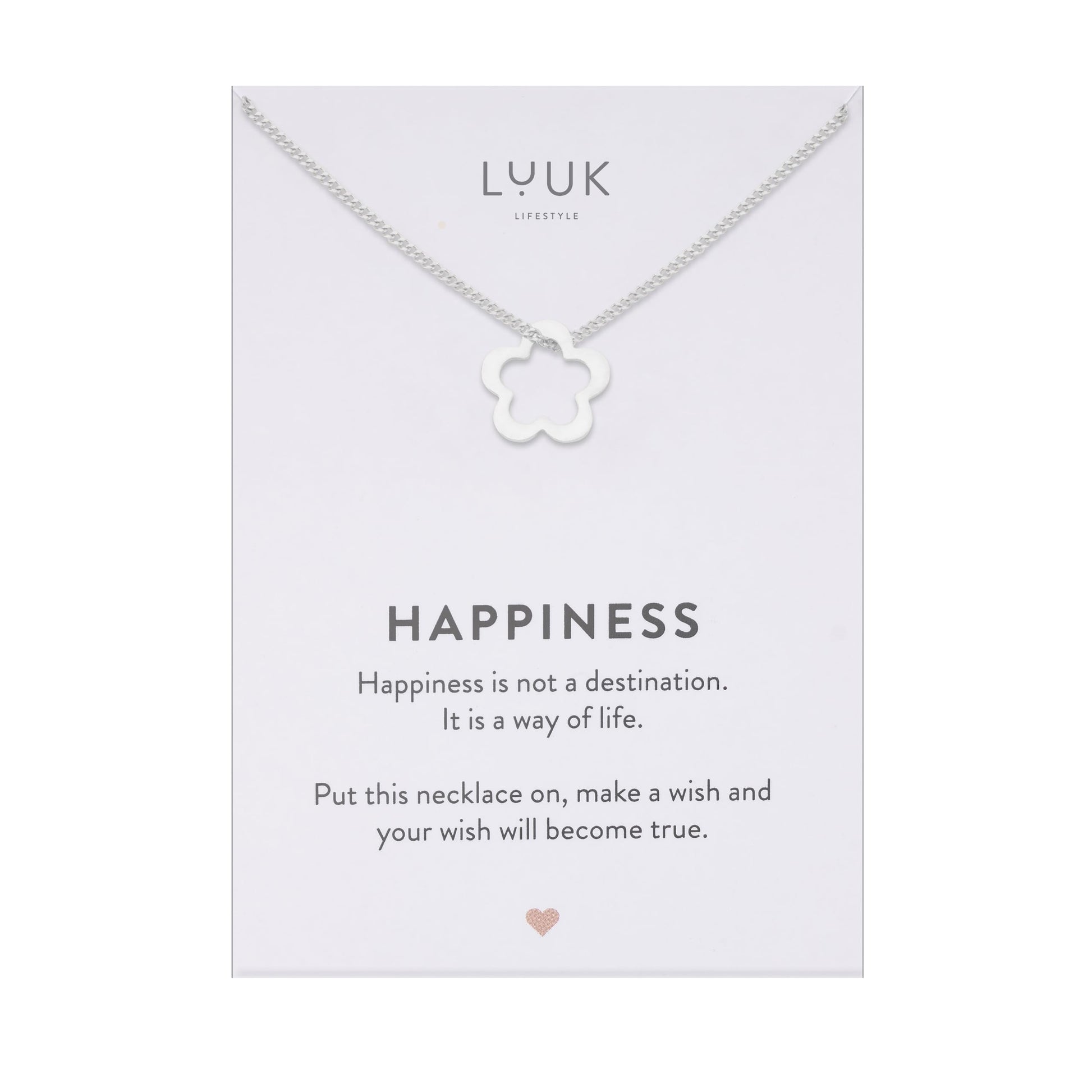 LUUK LIFESTYLE Filigrane Halsketten mit Anhänger und Karte mit HAPPINESS Spruch, zeitloses Design und moderne Motive, in Silber, Gold und Rosegold