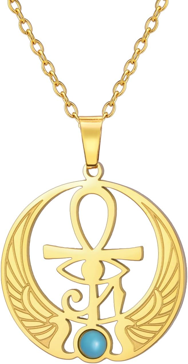 EUEAVAN Ankh Kreuz Auge des Horus Edelstein Halskette Schlüssel des Lebens Skarabäus Anhänger ägyptische Göttin Isis Schutzamulett Religiöser Schmuck für Frauen Männer