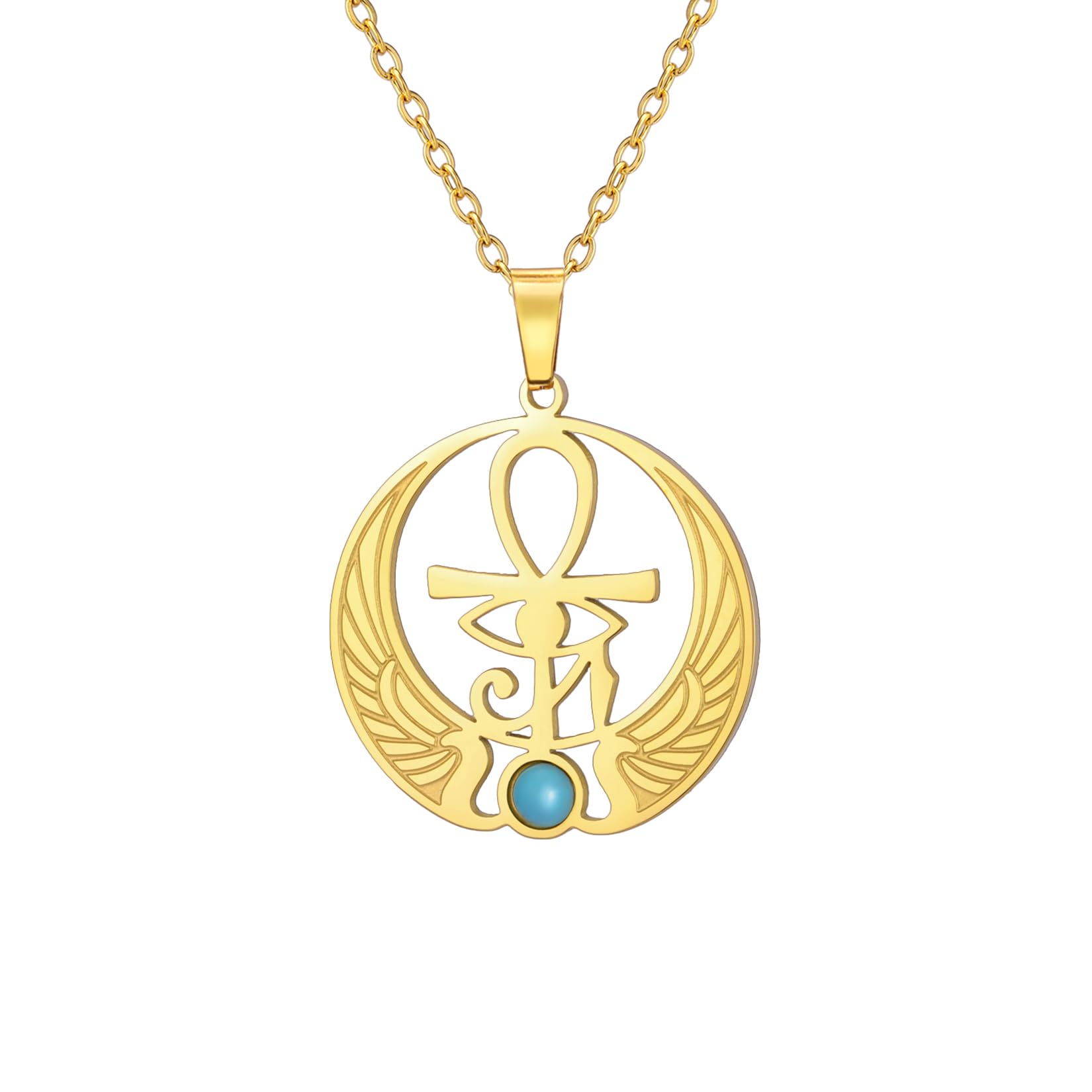 EUEAVAN Ankh Kreuz Auge des Horus Edelstein Halskette Schlüssel des Lebens Skarabäus Anhänger ägyptische Göttin Isis Schutzamulett Religiöser Schmuck für Frauen Männer