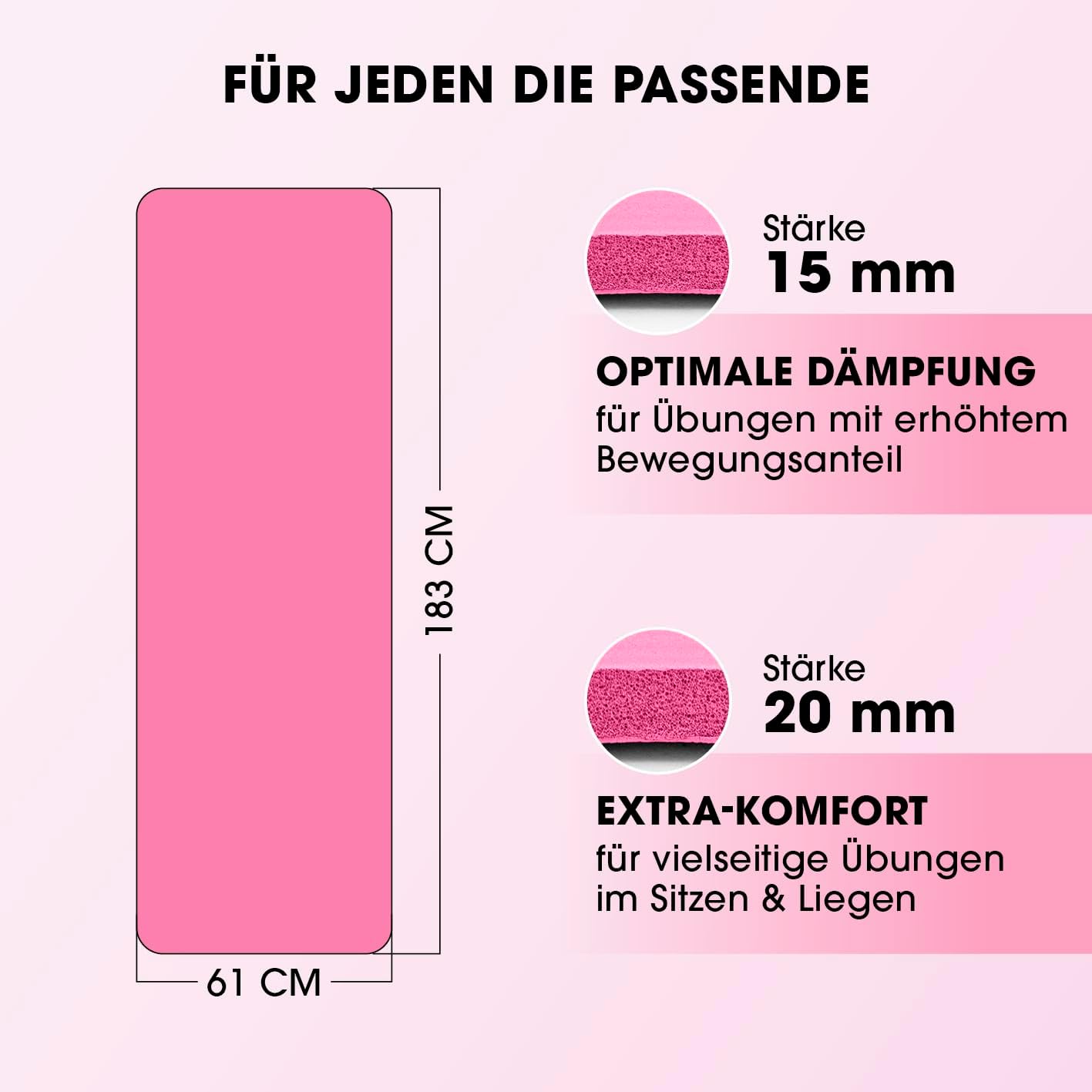 #DoYourFitness Yoga Mat Non-Slip. For Beginners and Advanced Users. Thickness from 0.8 cm to 2 cm. Joint-friendly Gymnastics Mat. 183 cm x 61 cm or XXL 190 cm x 100 cm (Suitable for Indoor/Outdoor)