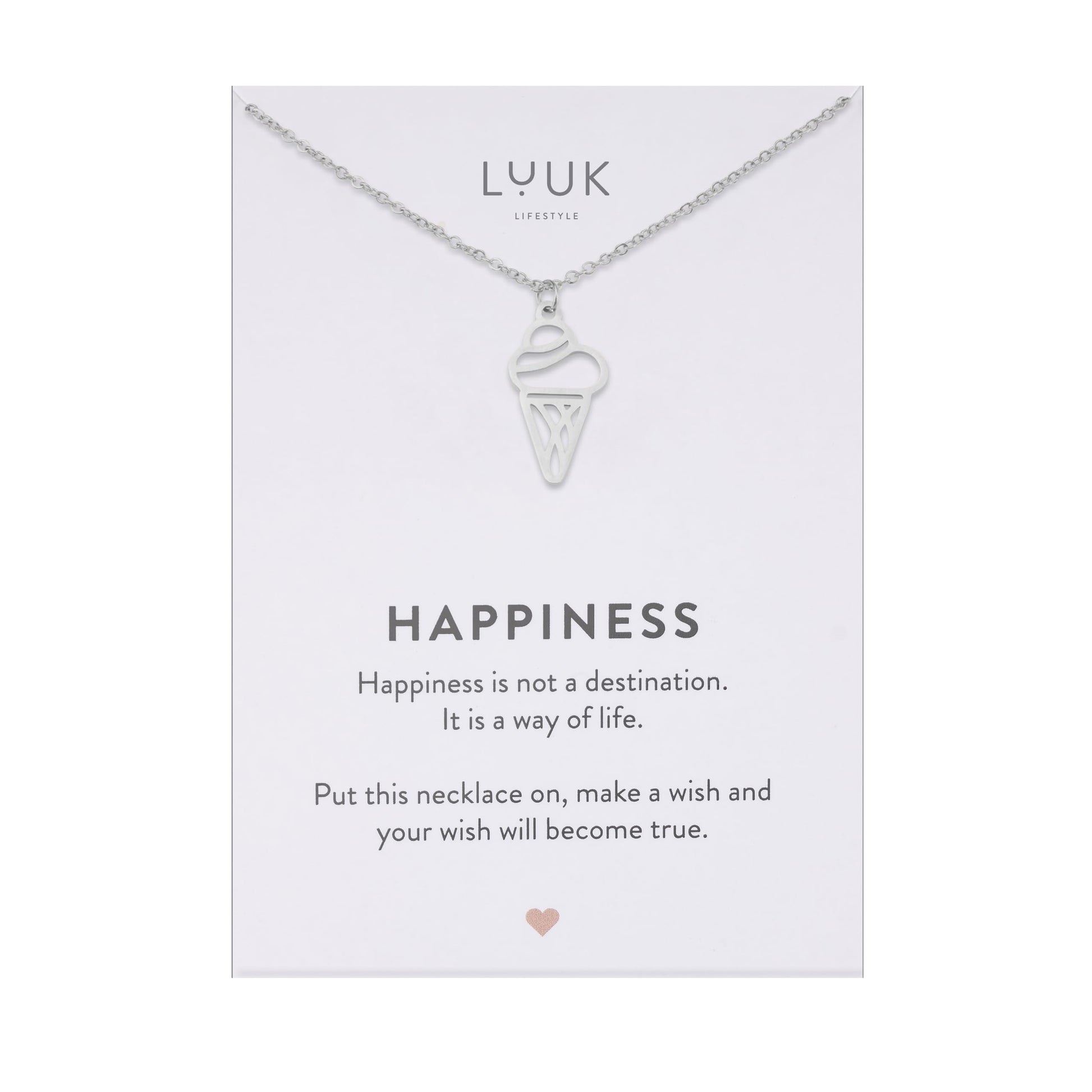 LUUK LIFESTYLE Filigrane Halsketten mit Anhänger und Karte mit HAPPINESS Spruch, zeitloses Design und moderne Motive, in Silber, Gold und Rosegold