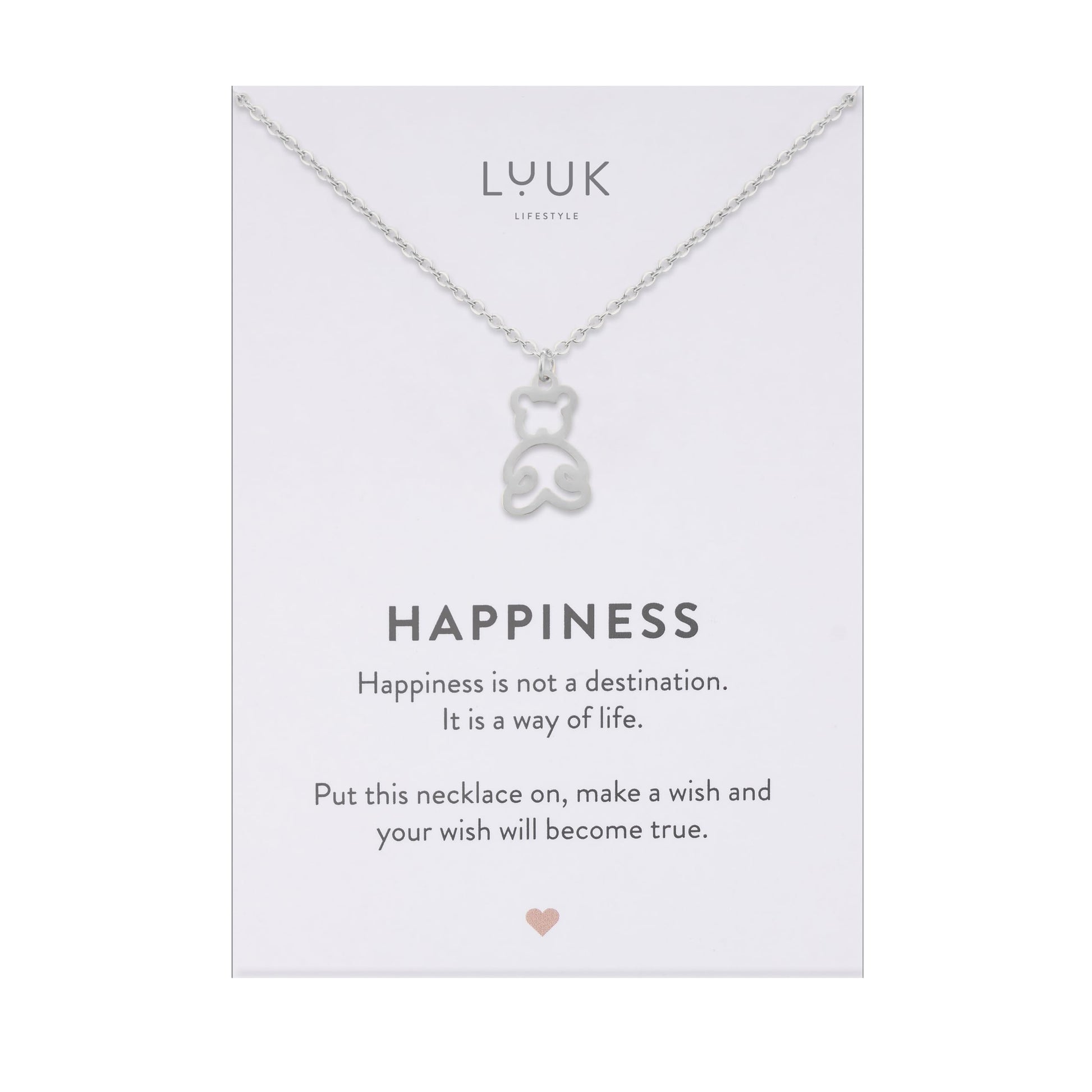 LUUK LIFESTYLE Filigrane Halsketten mit Anhänger und Karte mit HAPPINESS Spruch, zeitloses Design und moderne Motive, in Silber, Gold und Rosegold