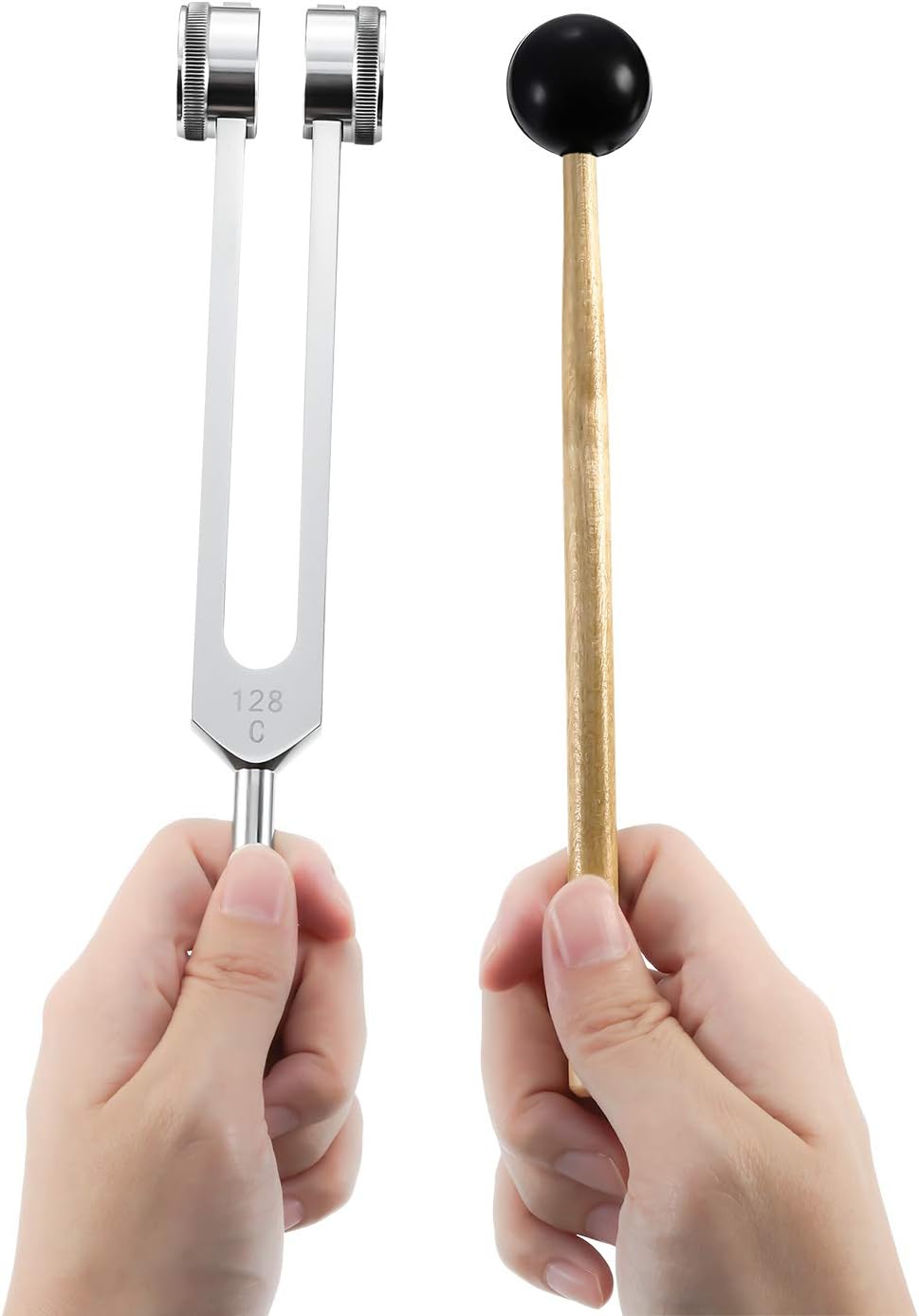 128 Hz Stimmgabel Aluminiumlegierung Stimmgabel Angebot Genaue Frequenzgang mit einem Silikonhammer, einem Reparaturwerkzeug und einem Reinigungstuch, Verpackt in einem weichen Samtbeutel