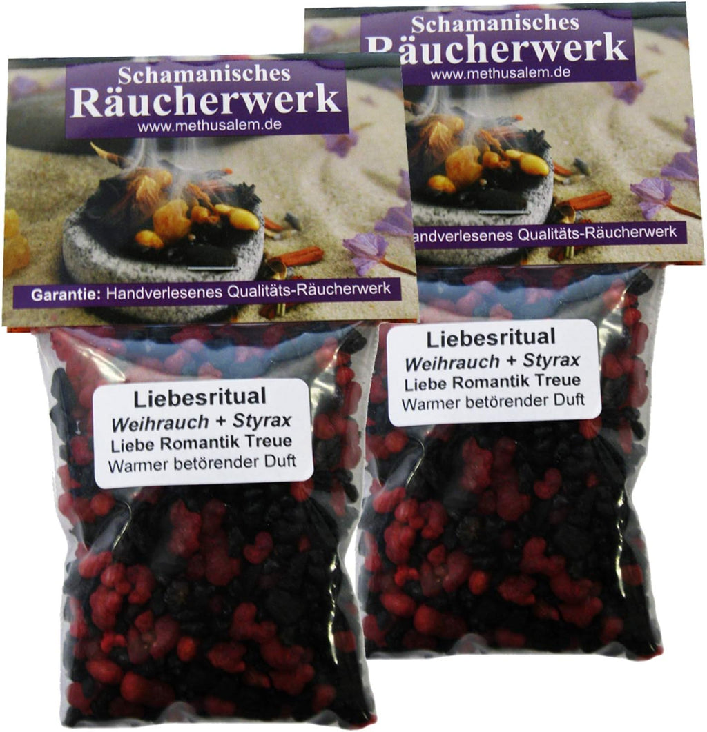 2 x 50ml LIEBESRITUAL WEIHRAUCH & Styrax Reine HARZE für LIEBESZAUBER & LIEBESRÄUCHERUNG. 6-TLG Räucherset mit Räucherwerk für Romantik + Treue. 81670-53