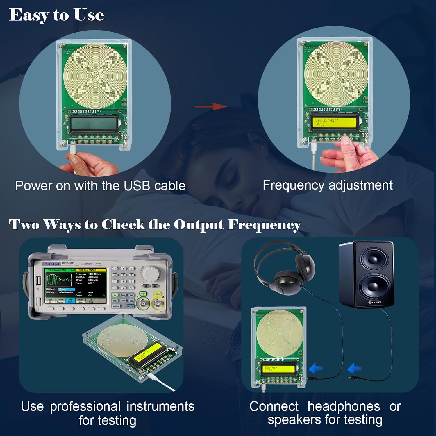 Adjustable Frequency Generator for Healing (0.01Hz-299kHz), 7.83Hz Schumann Resonance Generator, Sine Wave Frequency Healing Device for Improving Sleep & Meditation, USB Powered