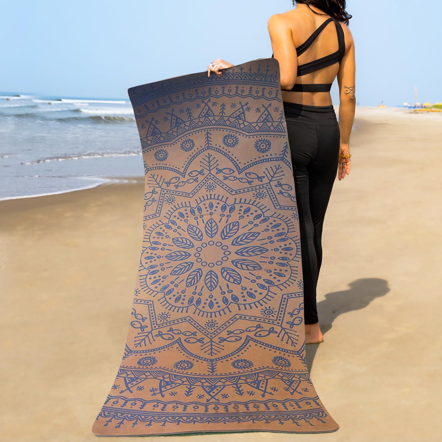 Yogarise 6mm Perfumed TPE Yoga Mat with Mandala Print and Carry Bag for Men and Women, Non-Slip Texture, Extra Wide & Thick TPE Exercise Mat For Home, Sweat-Resistant (Green)