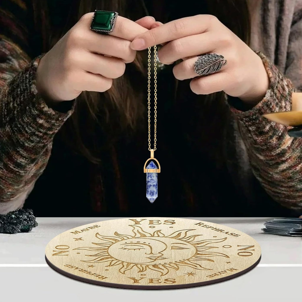 Pendel Brett Wünschelrute Wahrsagen Metaphysische Message Board Holz Brett mit Kristall Pendel Kristall Brett Wahrsagungs Brett Wünschelrute Pendel Halskette Hexerei