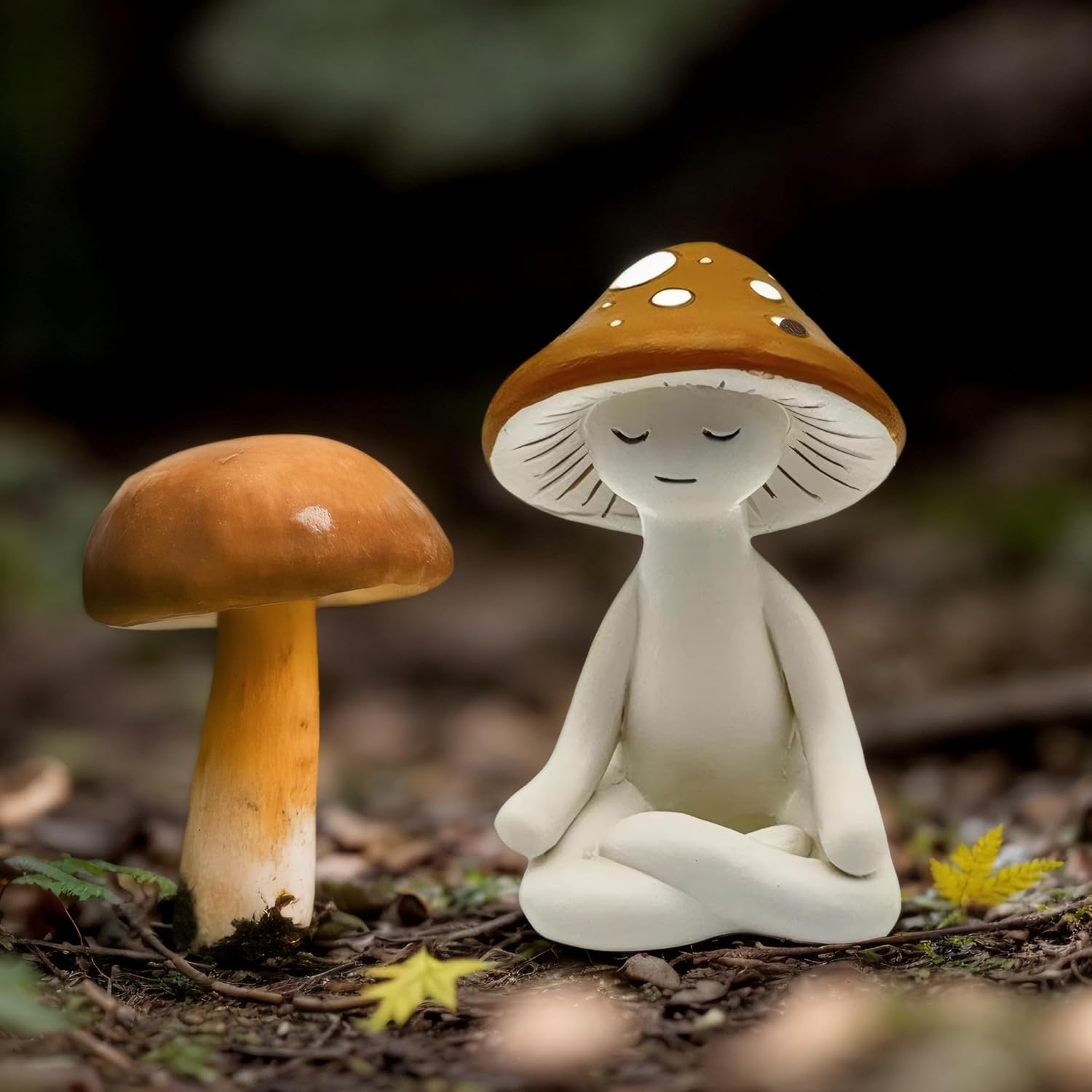 Meditation Mushroom Resin Statue, Cute Yoga Mushroom Figurine | Small Mushroom Zen Tabletop Decor, 1.97 * 1.57 * 3.15 Inch, for Garden Yard Home Patio Office Decoration
