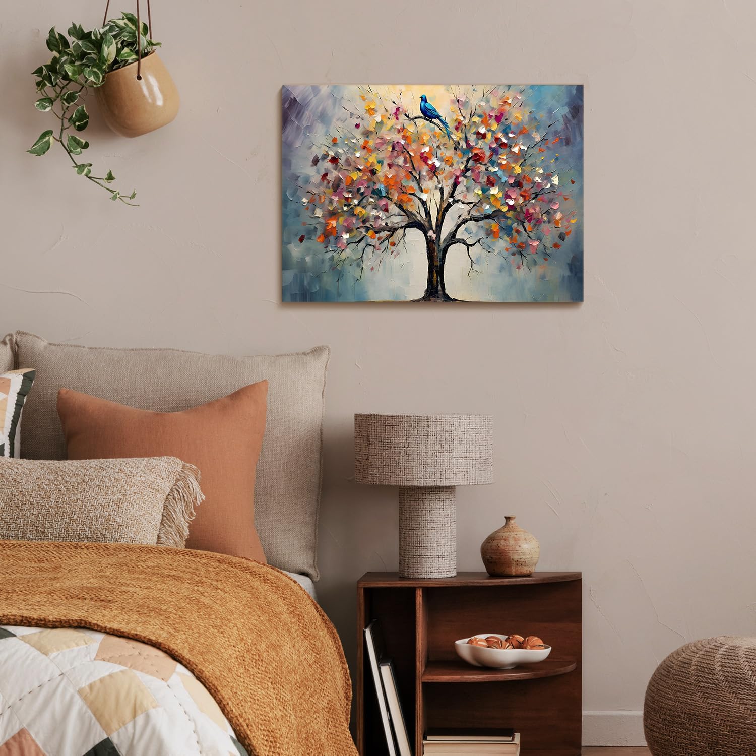 Bunter Baum des Lebens Bild, Vintage Blumen Baum Malerei Bild für Schlafzimmer Wohnzimmer Dekor 30×40 cm Ohne Rahmen