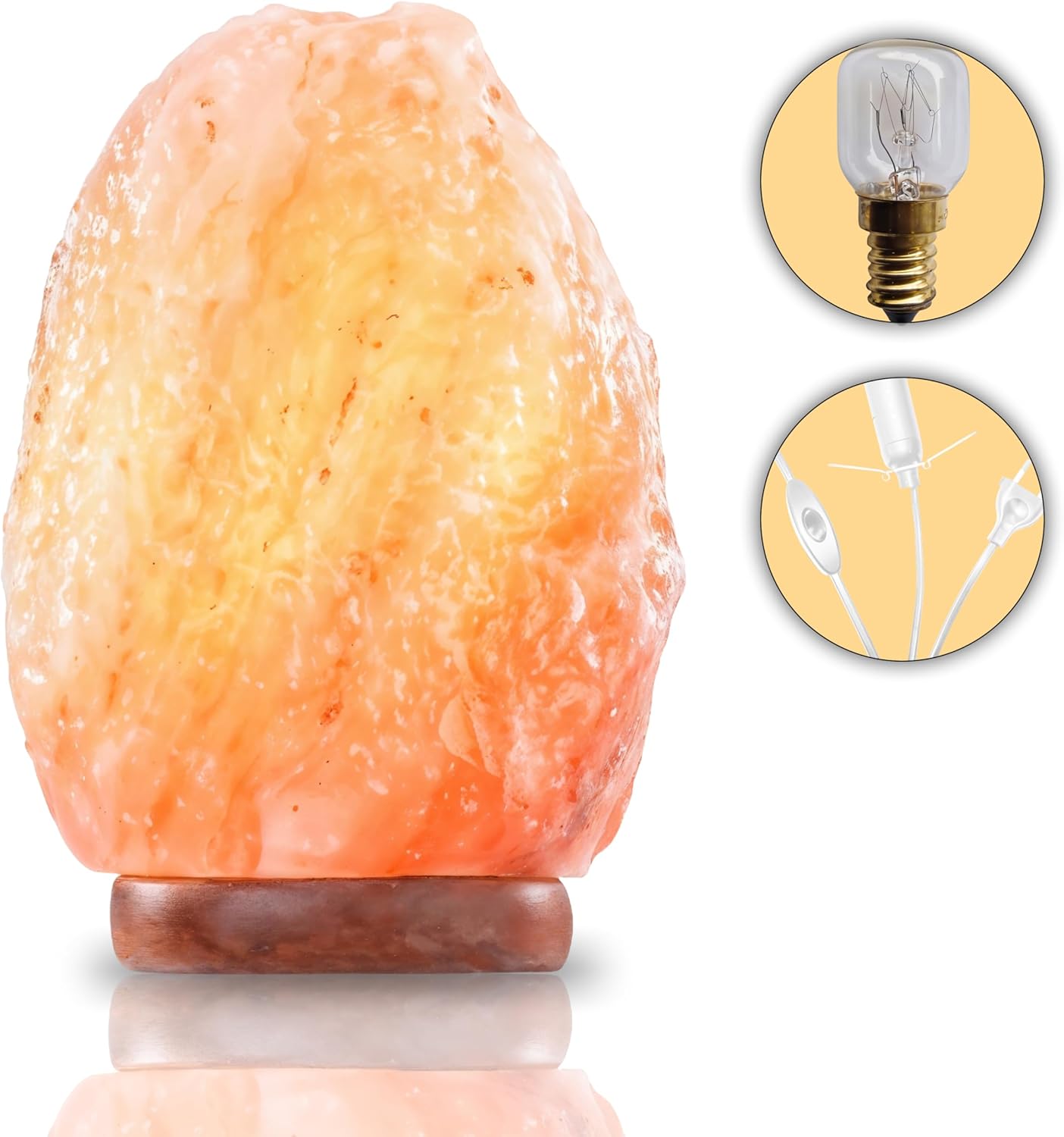 Heimtex Himalaya Salt Lamp - Natural Shape Salt Crystal Lamp from the Salt Range - 4-7 kg Salt Lamp with Cable and Replaceable Light Bulb Made of Pure Salt Stone