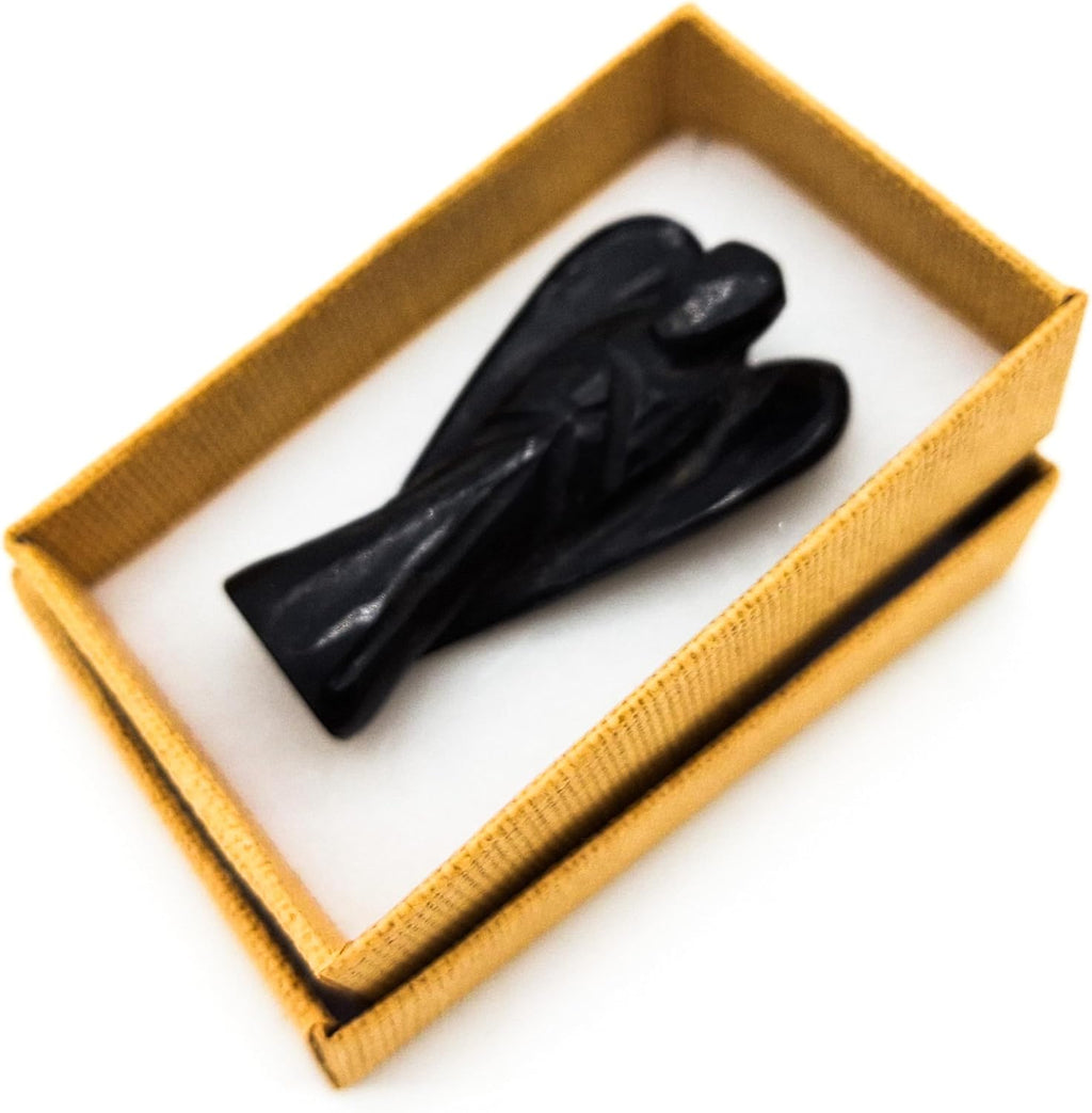 Guardian Angel Black Tourmaline Gemstone 5 cm Lucky Charm Healing Stone in Jewellery Box Protection Energy Happiness