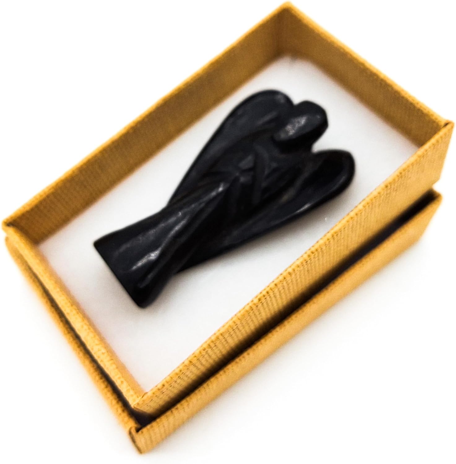 Guardian Angel Black Tourmaline Gemstone 5 cm Lucky Charm Healing Stone in Jewellery Box Protection Energy Happiness
