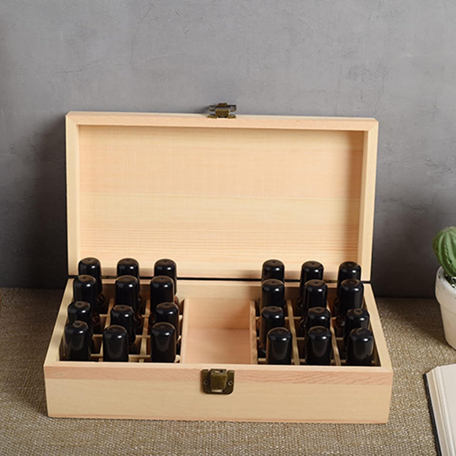 Aufbewahrungsbox für ätherische Öle aus Holz Ätherische Öle Display Organizer 25 Fächer Ständerhalter für 15 ml Flaschen Nagellacksammlung mit Deckel