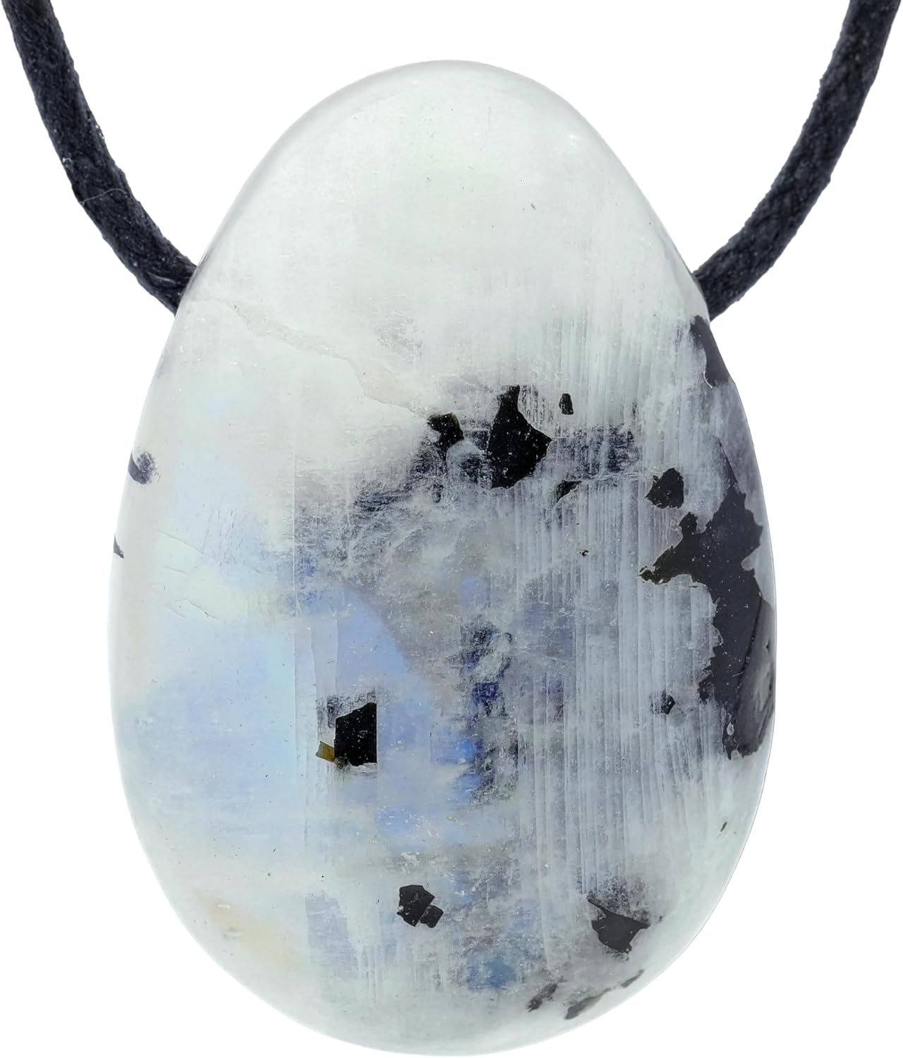 Lebensquelle Plus Rainbow Moonstone Drop Pendant, Drilled Tumbled Stone Pendant with Cotton Band, High-Quality Gemstone Pendant