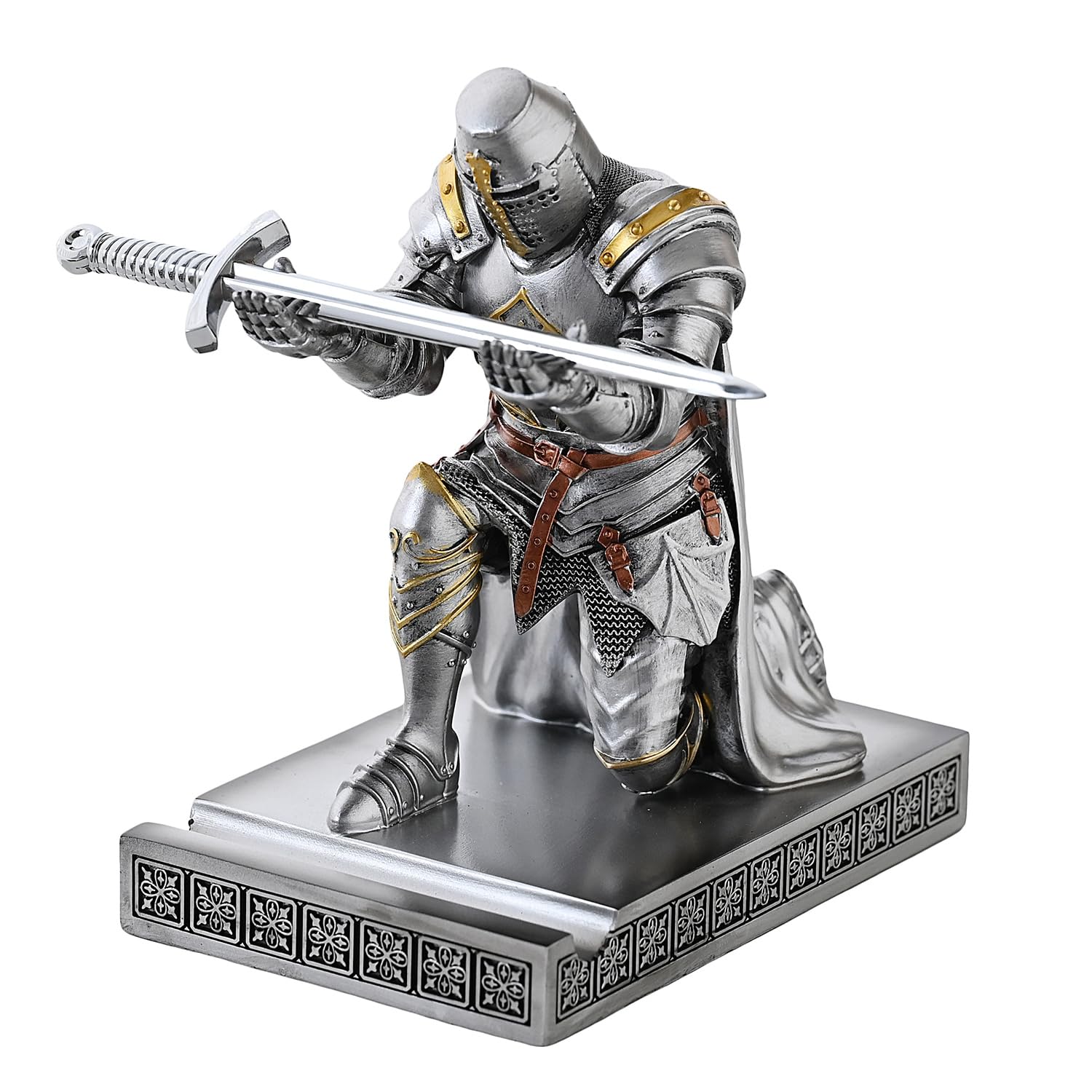 Mittelalterlicher Templer-Vorhut Offizier Ritter Stifthalter Stifthalter Schreibtisch-Organizer und Zubehör, Harz-Handy-Ständer als Geschenk für Büro und Zuhause, Schreibtisch-Organizer