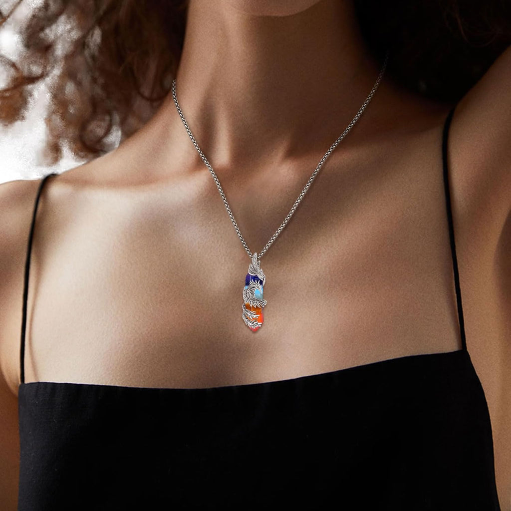 INFUSEU Kristall Phönix Kette, Vogelhänger Spirituelle Tiere Halskette Schmuck Kristall Rising Phoenix Lapislazuli Geschenke für Frauen Mädchen Damen