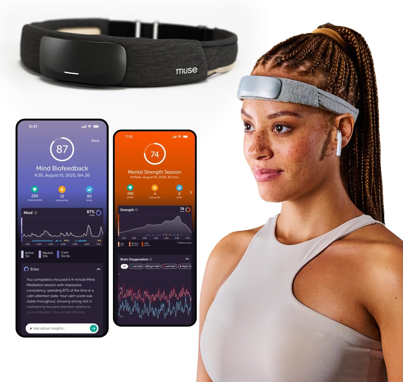 Muse S Athena: The Brain Sensing Headband - Deep Sleep Boost, Sleep Assist and Tracking - Neurofeedback Devices for Meditation Tracking & Monitoring with EEG and fNIRS Sensors - Carbon (Dark Grey)