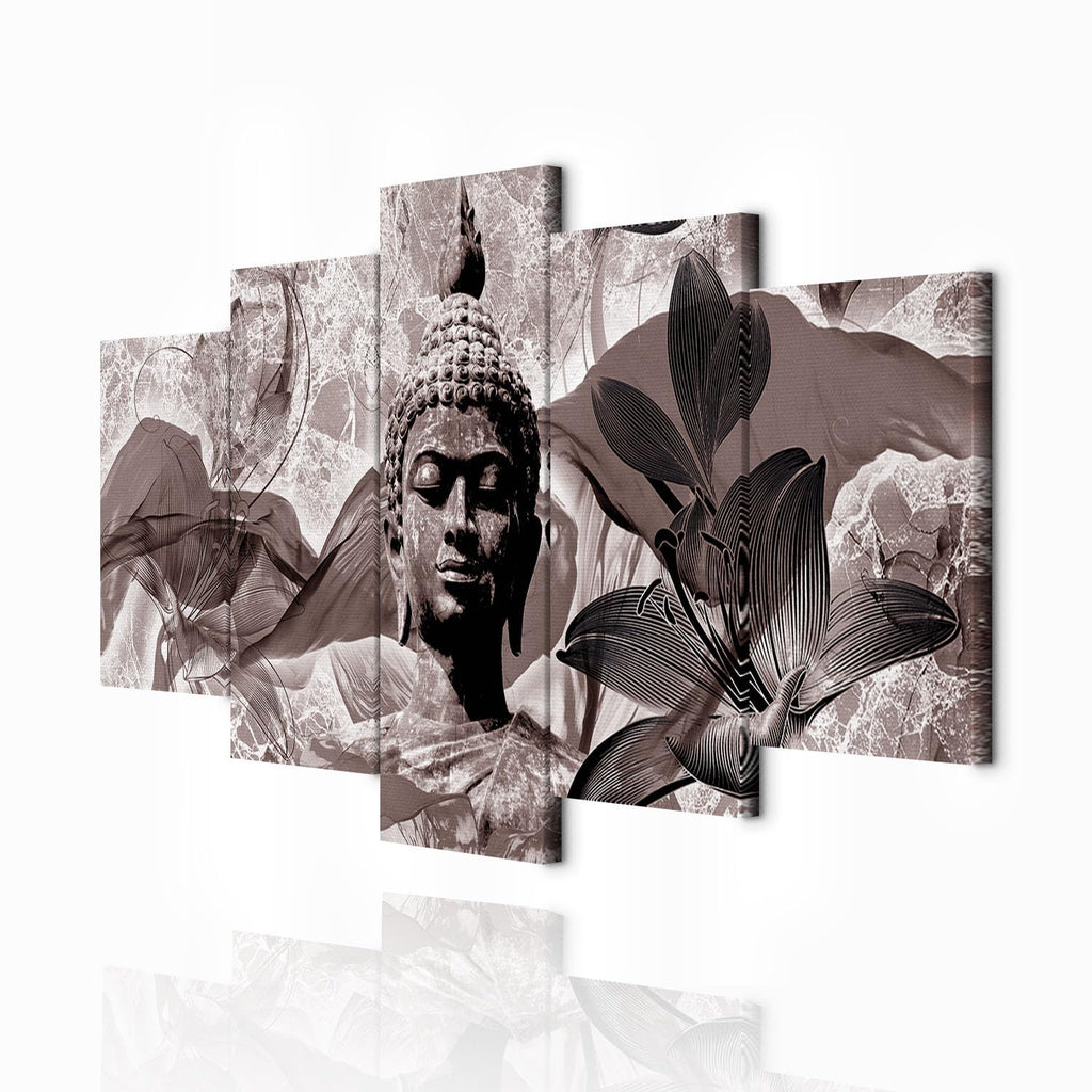 decomonkey Bilder Buddha 200x100 cm 5 Teilig Wandbild Groß Leinwandbild XXL Deko Wohnzimmer Schlafzimmer Wanddeko Pictures For Wall Poster Wall Painting Zen Orient