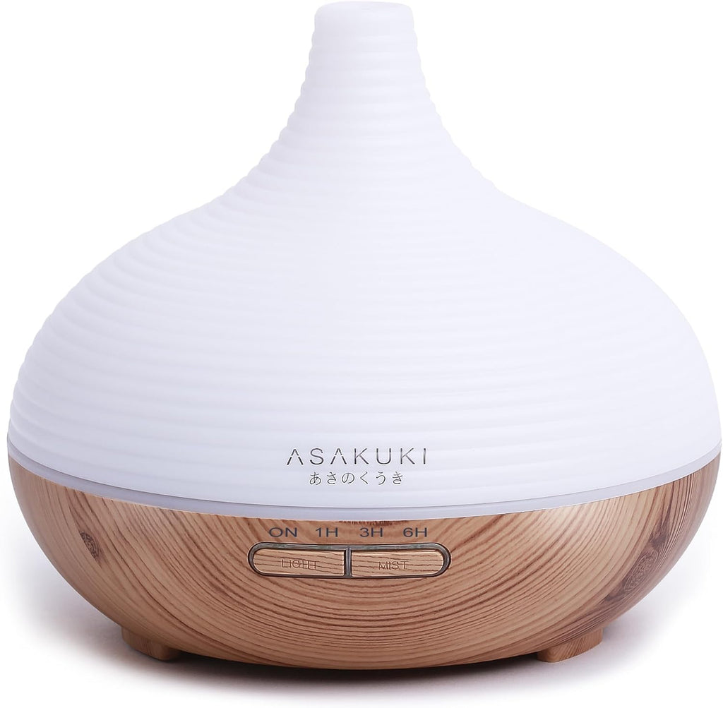 Asakuki Aroma Diffuser for Fragrance Oils, 300 ml Premium Ultrasonic Humidifier for Aromatherapy Oils with 7-Colour LED Light, BPA-Free for Bedroom, Office, Spa