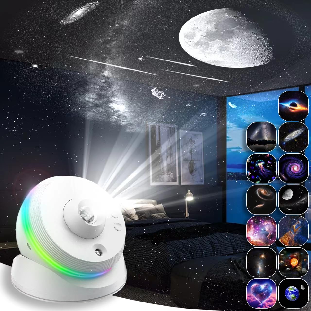 VanSmaGo 8th Gen Sternenhimmel Galaxy Projektor, Galaxy Planetarium Star Projector, HD Picture Night Light Sternenprojektor, 360° Rotating Mist with Adjustable Button and Timer [Energy Class C]