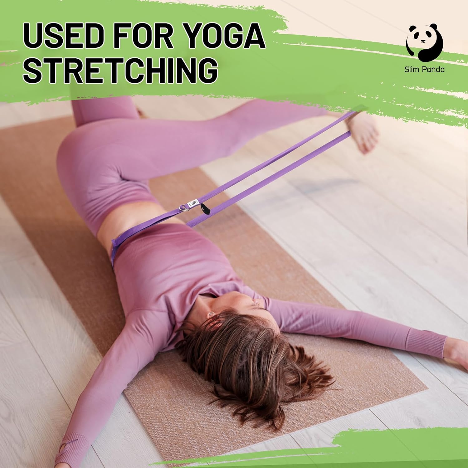 Slim Panda Yogagurt aus Baumwolle - Praktisches Zubehör für Dehnen und Fitness, Band Mit Schiebeschnalle aus Metall für Anfänger & Fortgeschrittene, Mehrere Farben (180/250cm)