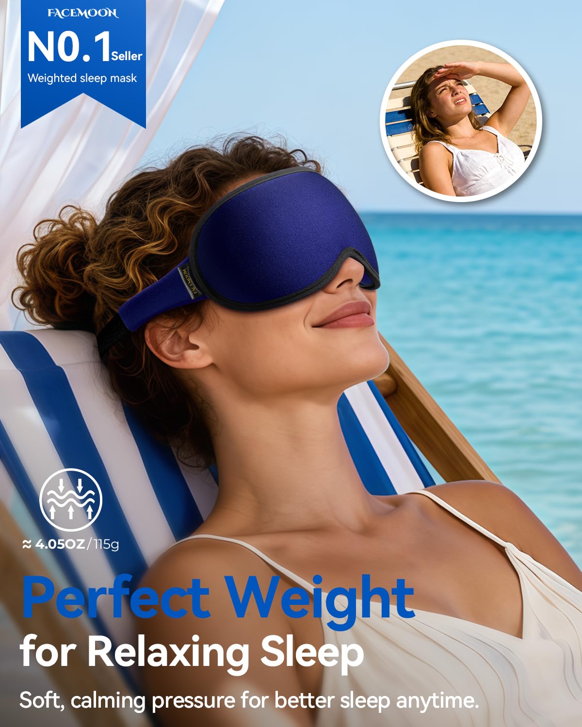 3D Blackout Weighted Eye Mask for Sleep, Airplane Travel Essential | Long flights, road trips, gentle weighted comfort, deep cups, lash-friendly, adjustable strap, daytime naps for men & women