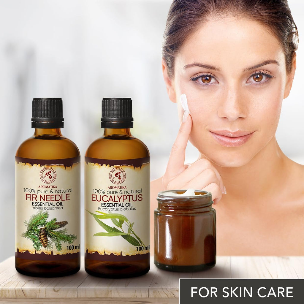 Ätherische Öle Set - 2x100ml - Fichtennadel Öl - Eukalyptusöl - Aromatherapie Geschenkset - Reine Nadelöle für Diffusers und Duftlampen - Öle für Seifenherstellung - Öle für Kerzen