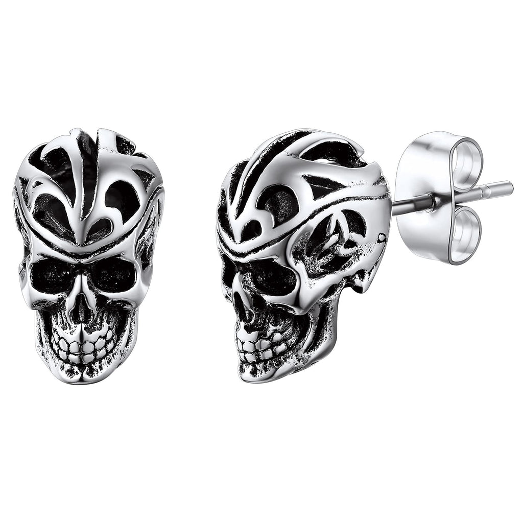 FaithHeart Edelstahl Totenkopf Ohrstecker für Herren Damen Punk Gotik Schädel Ohrring Piercing Creolen Ohrstecker für Weihnachten Valentinstag Halloween