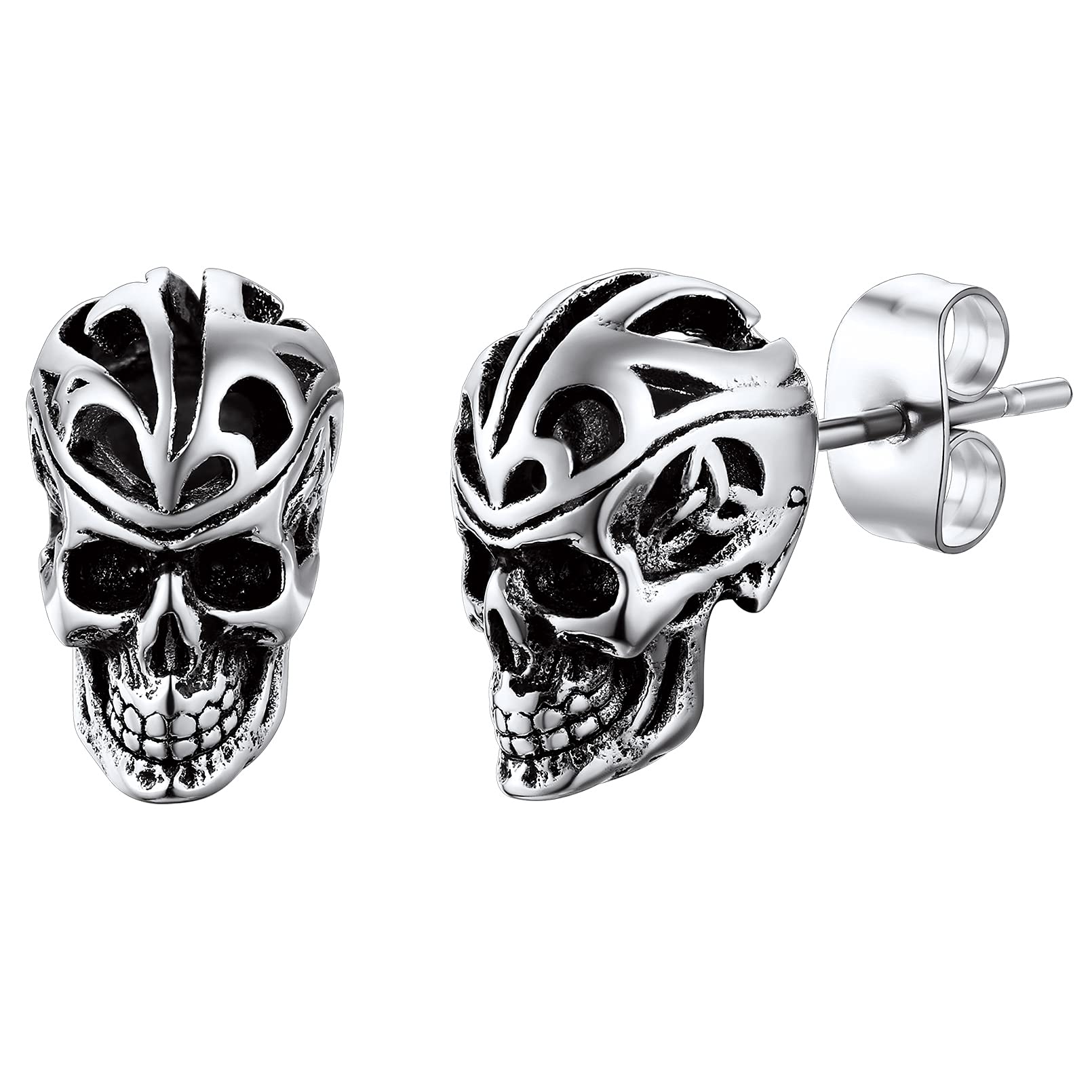 FaithHeart Edelstahl Totenkopf Ohrstecker für Herren Damen Punk Gotik Schädel Ohrring Piercing Creolen Ohrstecker für Weihnachten Valentinstag Halloween
