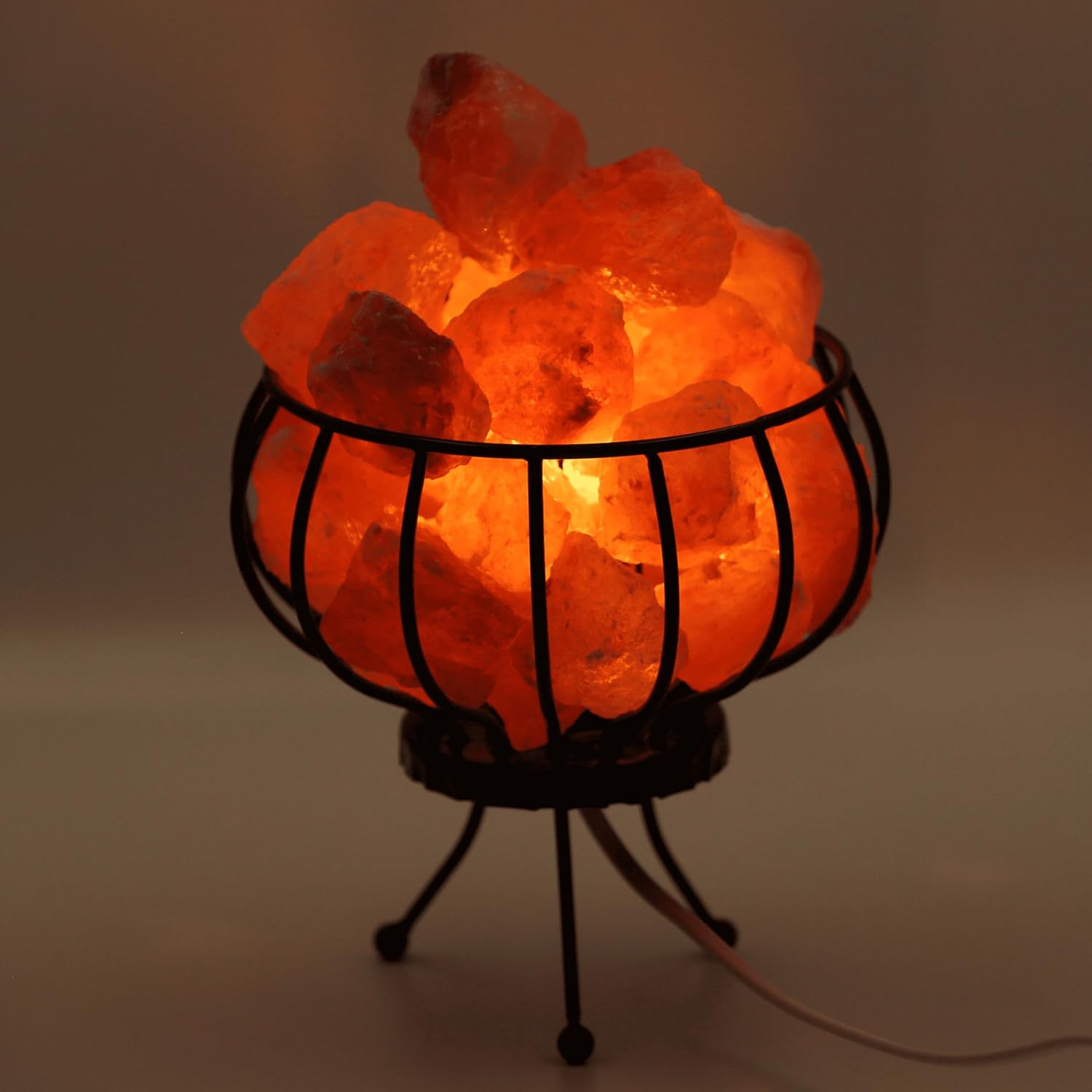 HAF Salt lamp metal basket / fire basket with salt chunks salt stones real natural salt from the mountain provides a nice feel-good atmosphere in the room thanks to its pleasant warm light