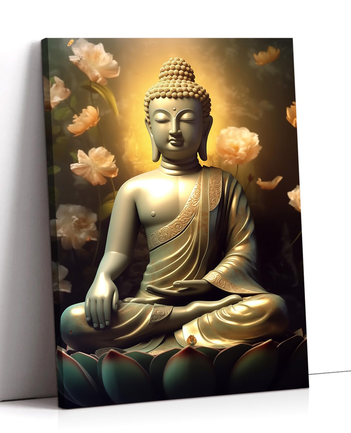 Buddha Canvas Wall Art Zen Wall Decor Blue Buddha Pictures Religious Painting Vintage Prints Meditation Art for Yoga Spa Spiritual Room Bathroom Home Decor Framed - 12.00"x18.00"
