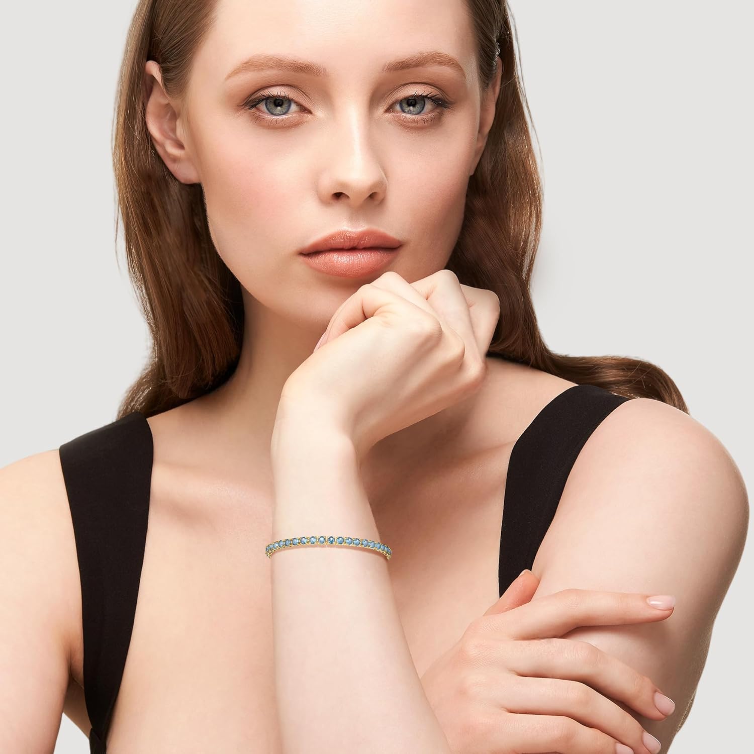 FANCIME 14K Vergoldet Damen Tennisarmband mit Synthetischer Edelstein, Geburtsstein Geschenk Schmuck für Sie Damen Mädchen, Länge 19 cm