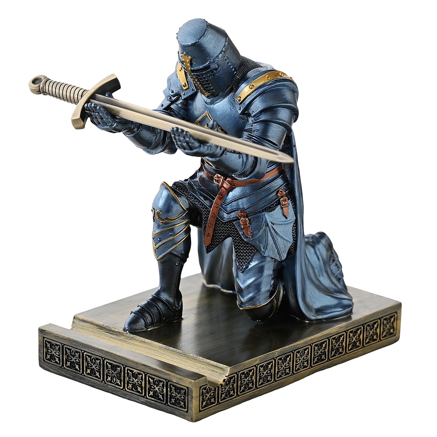 Mittelalterlicher Templer-Vorhut Offizier Ritter Stifthalter Stifthalter Schreibtisch-Organizer und Zubehör, Harz-Handy-Ständer als Geschenk für Büro und Zuhause, Schreibtisch-Organizer