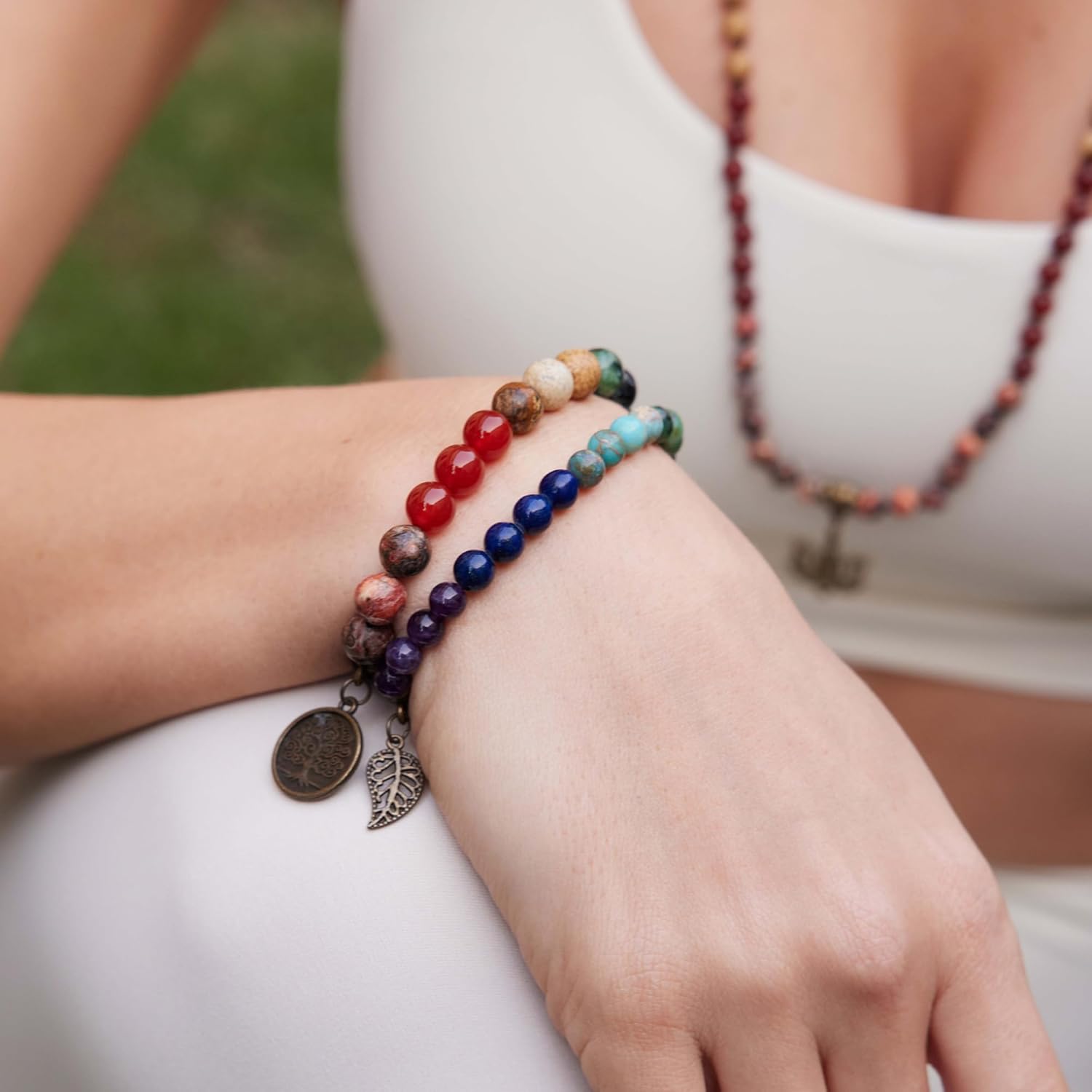 Farfume Chakra Armband Echte Steine, Echte Steine-Edelsteine Armband fur Damen