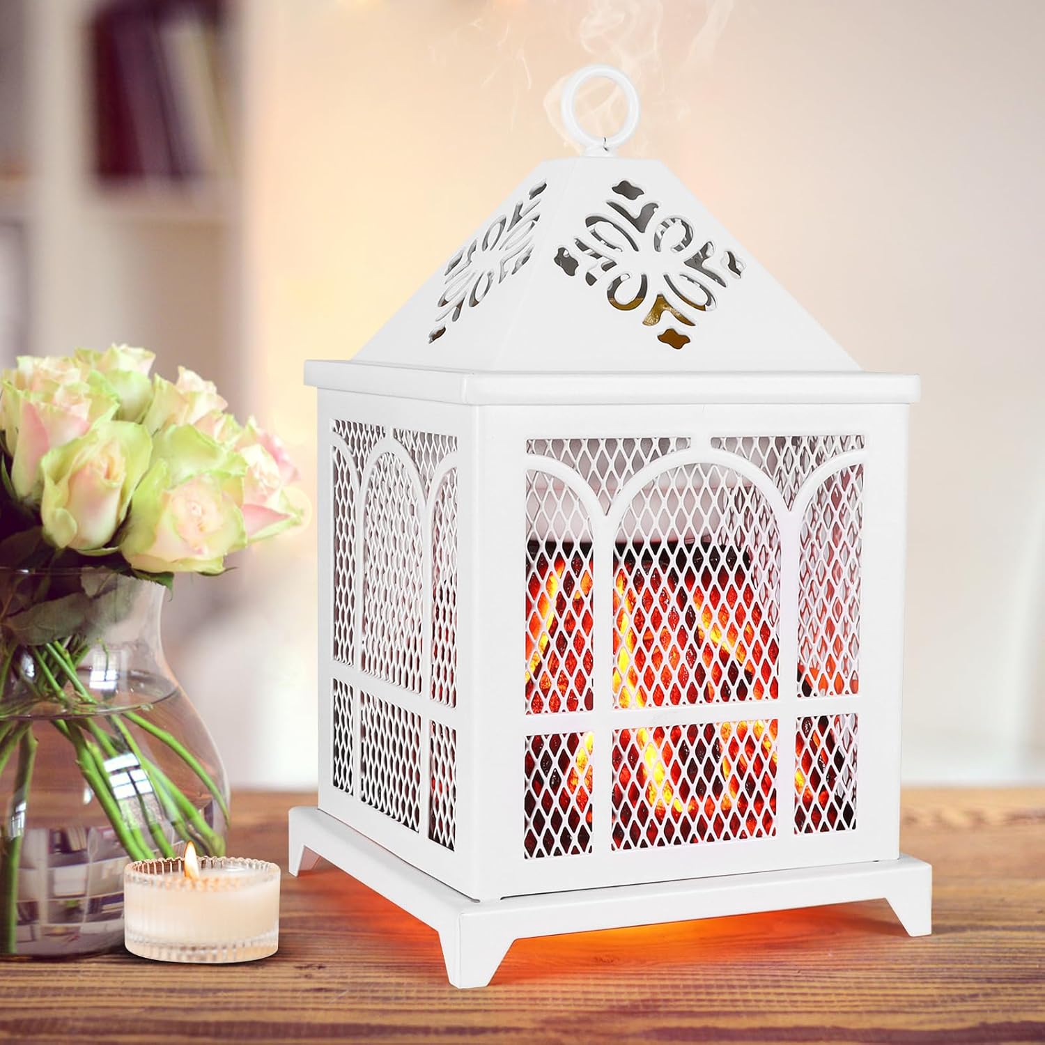 Elektrische Duftlampe,4 in 1 Kamin Duftlampe für Duftwachs,Kerze,Duftöl, Elektrischer Wachswärmer Aroma Diffuser Duftöl Lampe Duftwachs Lampe Elektrisch Aromalampe für Büro Schlafzimmer Dekoration