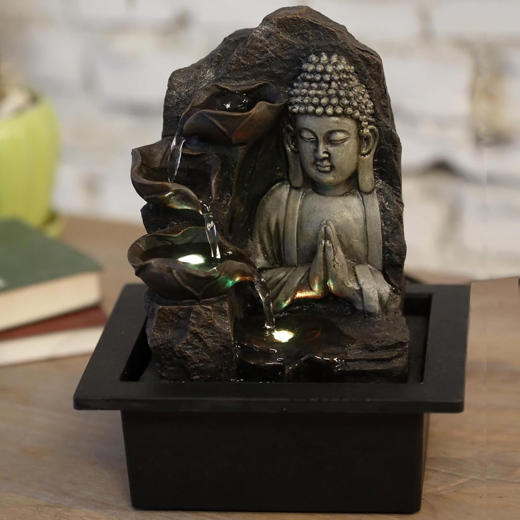 Zen'Light Spirituality Buddha Fountain, Polyresin, Dark Brown, 21 x 21 x 26 cm