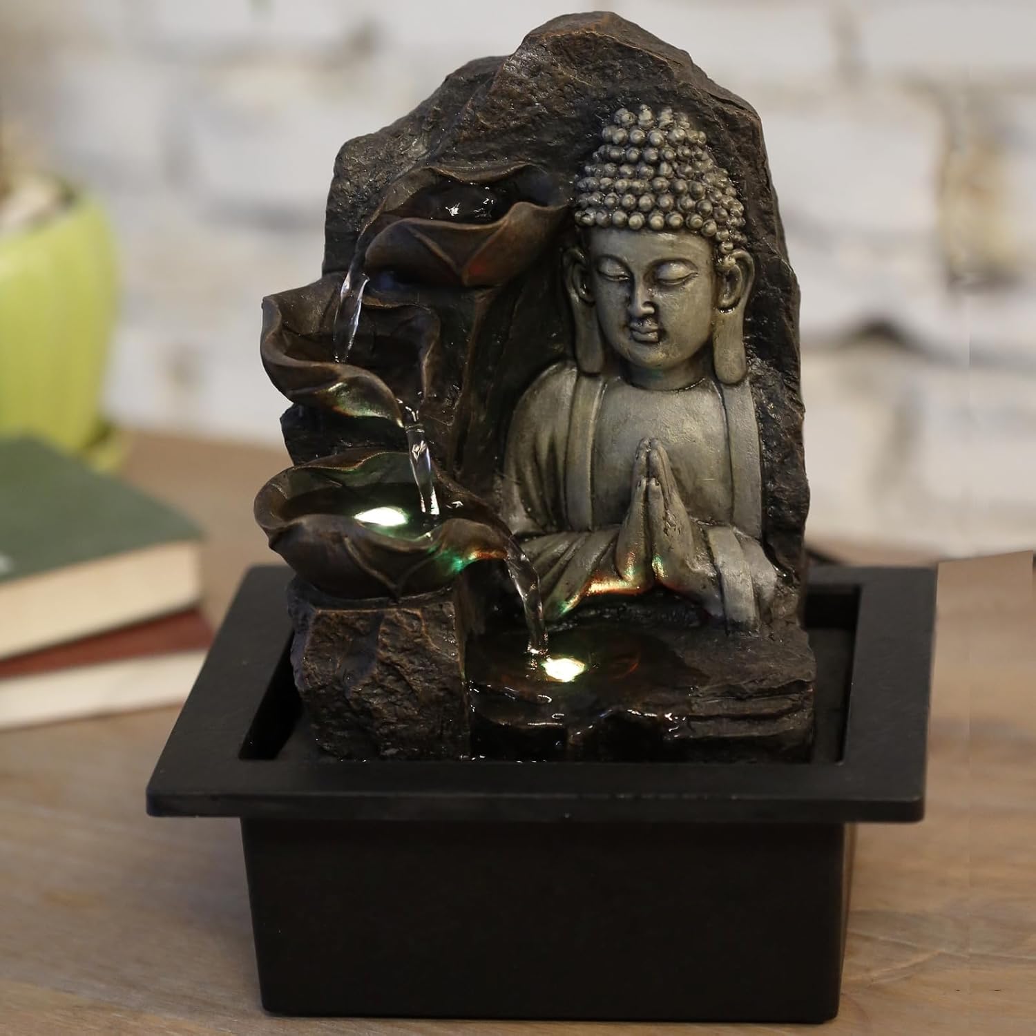 Zen'Light Spirituality Buddha Fountain, Polyresin, Dark Brown, 21 x 21 x 26 cm