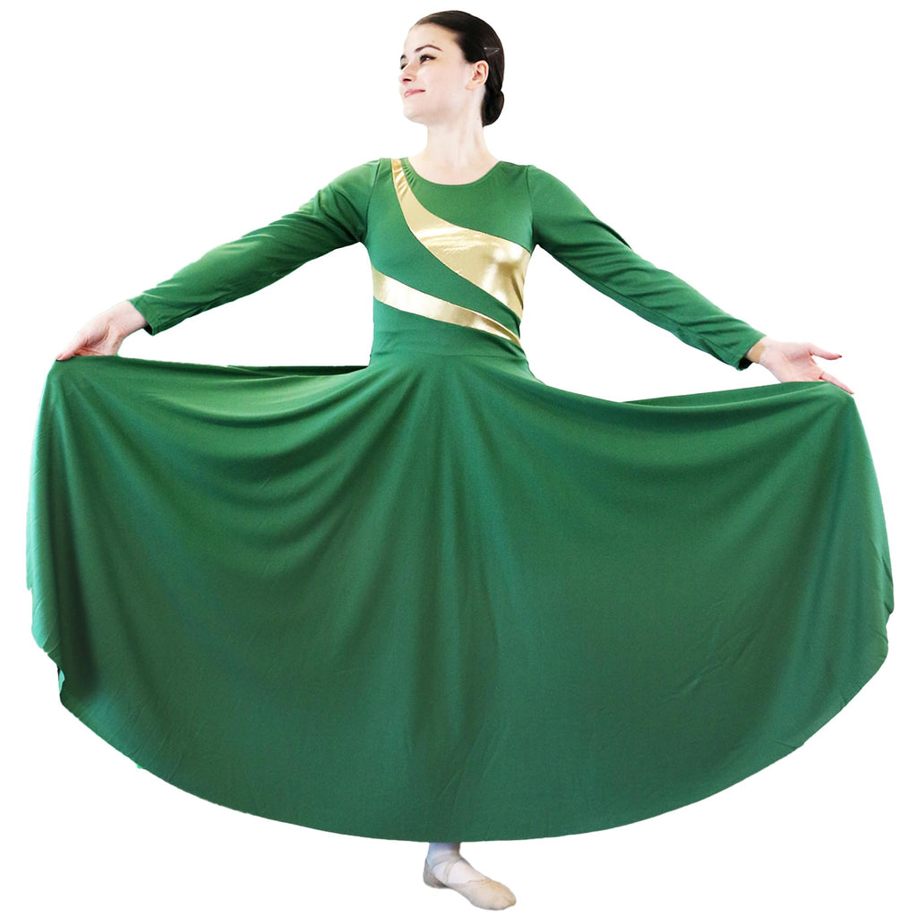 Danzcue Womens Metallic Worship Dance Dress, Metallic Bicolor Full Length Praise Dance Dress