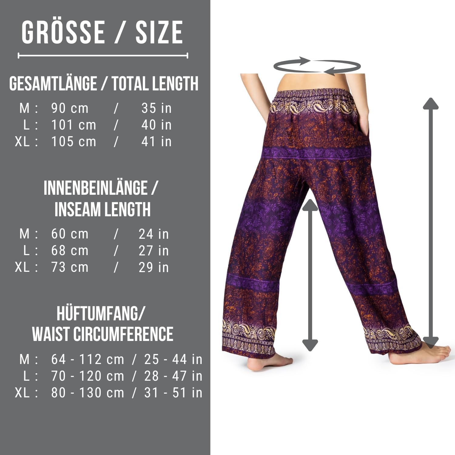 PANASIAM Relaxhose Indostyle - Haremshose, Sommerhose, Wellnesshose, Wohlfühlhose, Lounge-Hose, Freizeithose - Damen & Herren - Urlaub, Kur, Spa, Yoga
