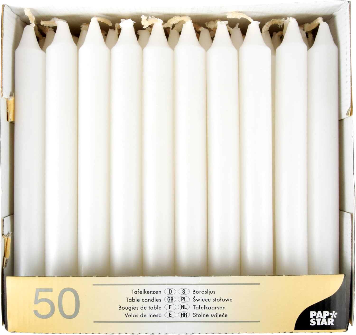 Papstar 13800 Taper Candle 50 Pieces 21 mm White