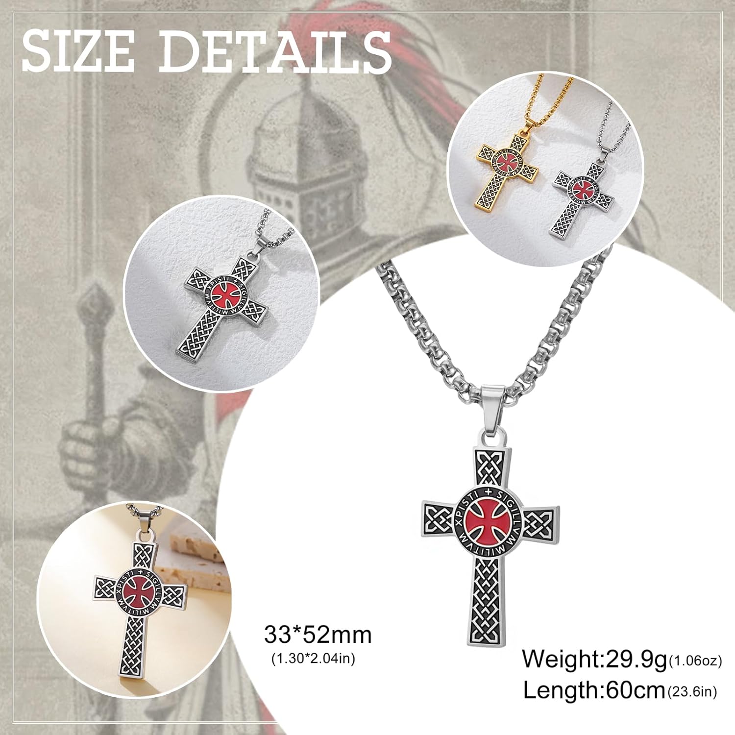 Dreamtimes Ritter Templer Kreuz Halskette für Frauen Männer Edelstahl Vintage Kreuzritter Heiliger Ritter Halskette Dainty Religiöser Schmuck