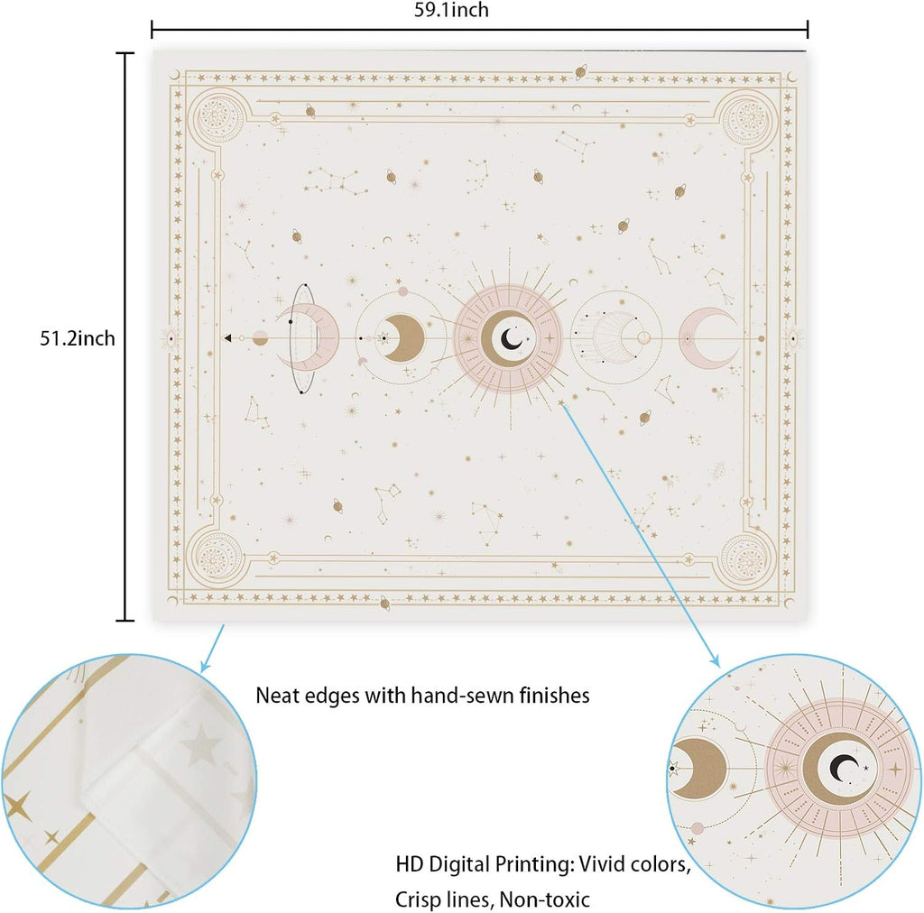 Yugarlibi Mondphasen Wandteppich Mysteriöser Konstellation Sternenhimmel Tarotkarten Wandbehang Ästhetische Retro Astrologie Wandkunst für Schlafzimmer Wohnzimmer Beige 150x130cm